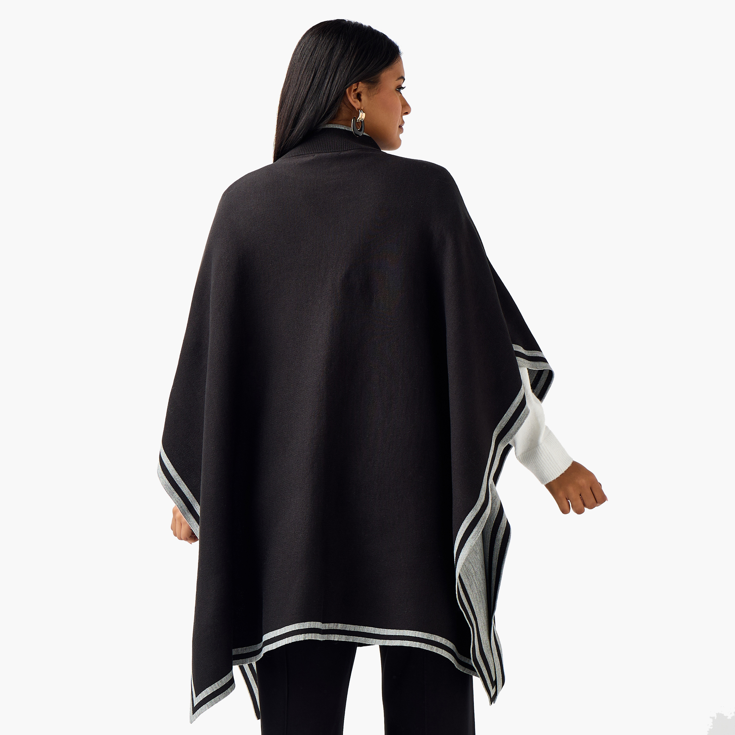 بونشو بقصة عادية وياقة عالية وحافة متباينة من أولا بوبكين-women-winterwear-cardigansandjumpers-cardigans-image-2