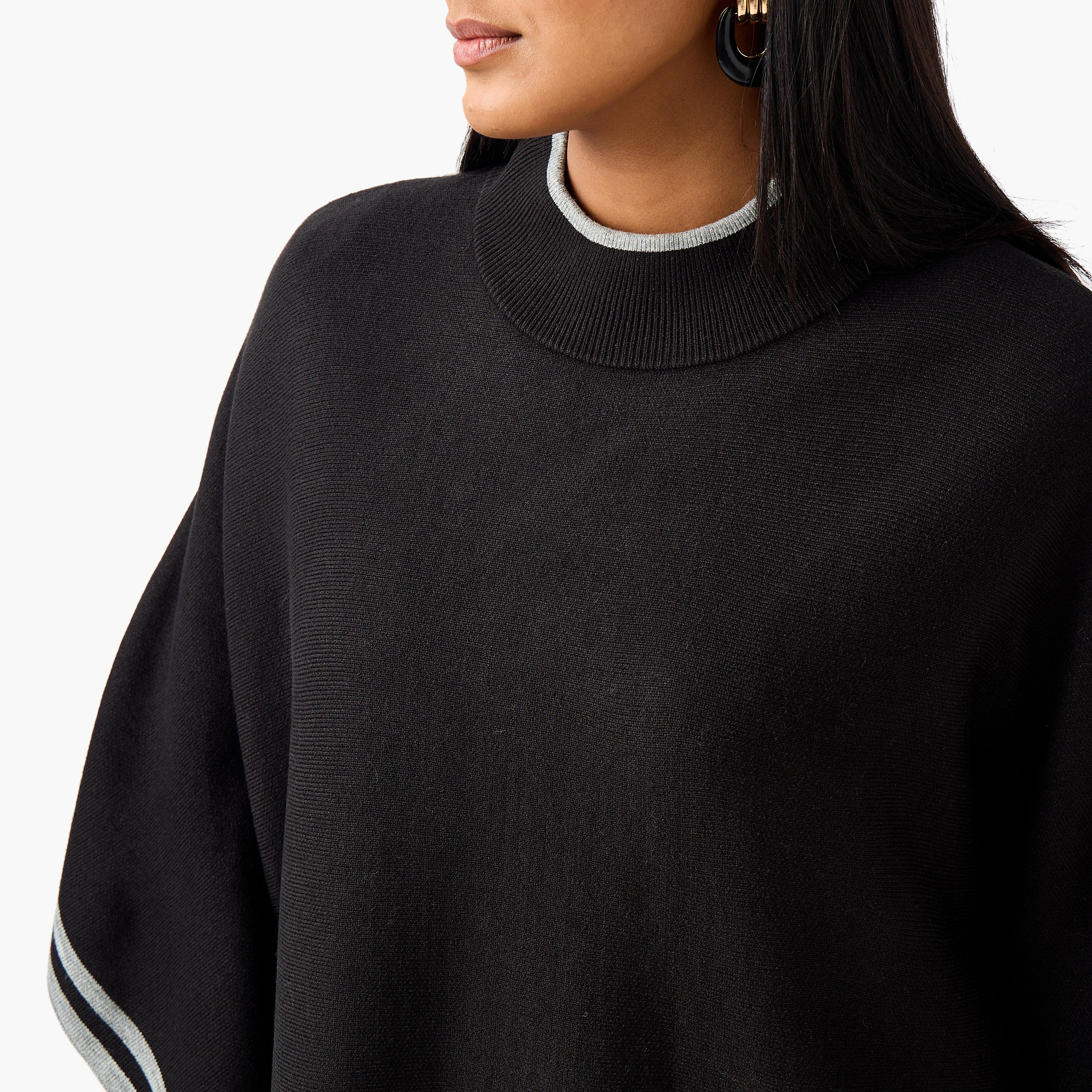 بونشو بقصة عادية وياقة عالية وحافة متباينة من أولا بوبكين-women-winterwear-cardigansandjumpers-cardigans-image-1