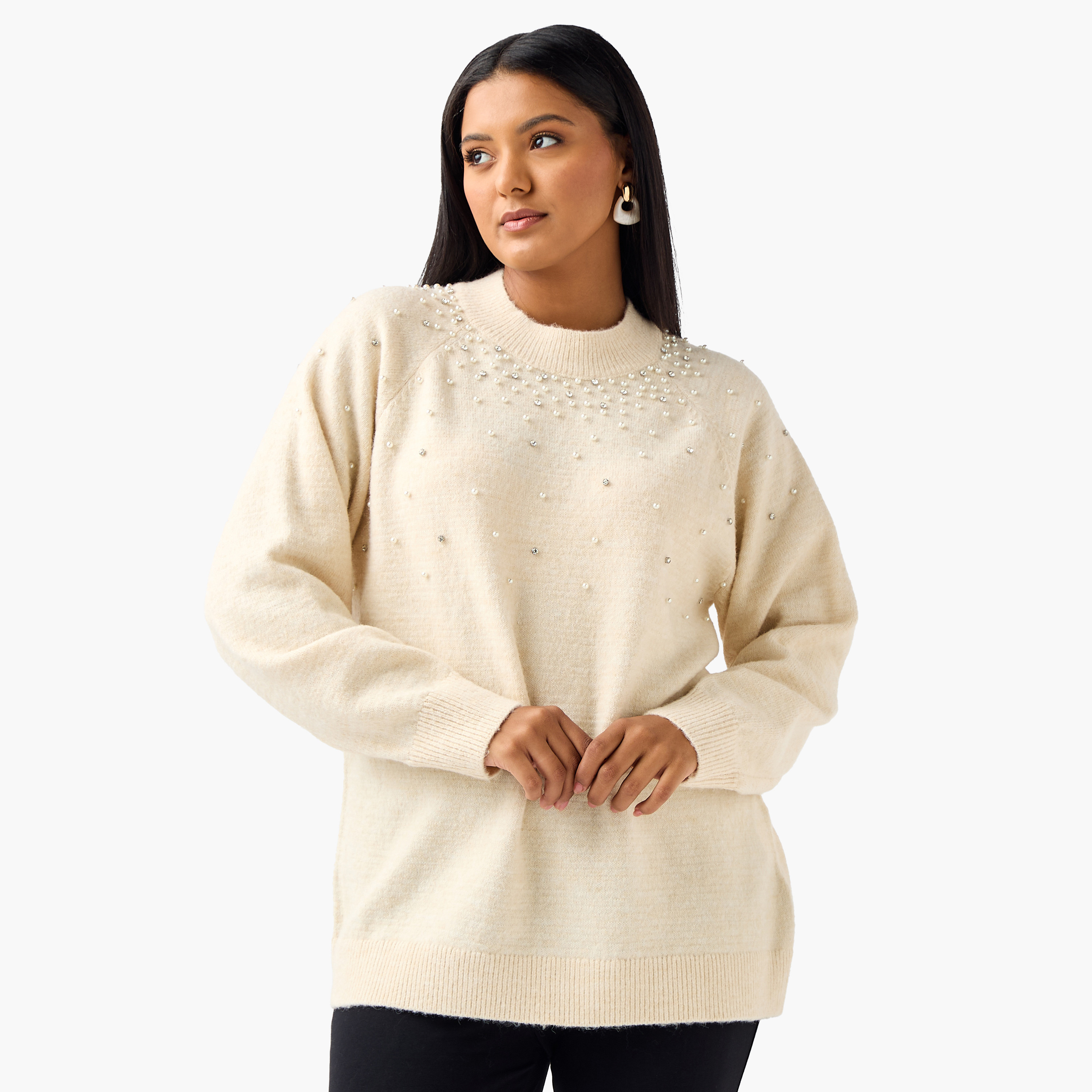 Ulla Popken Relaxed Fit Embellished Crew Neck Sweater-women-clothing-cardigansandjumpers-jumpers-image-1