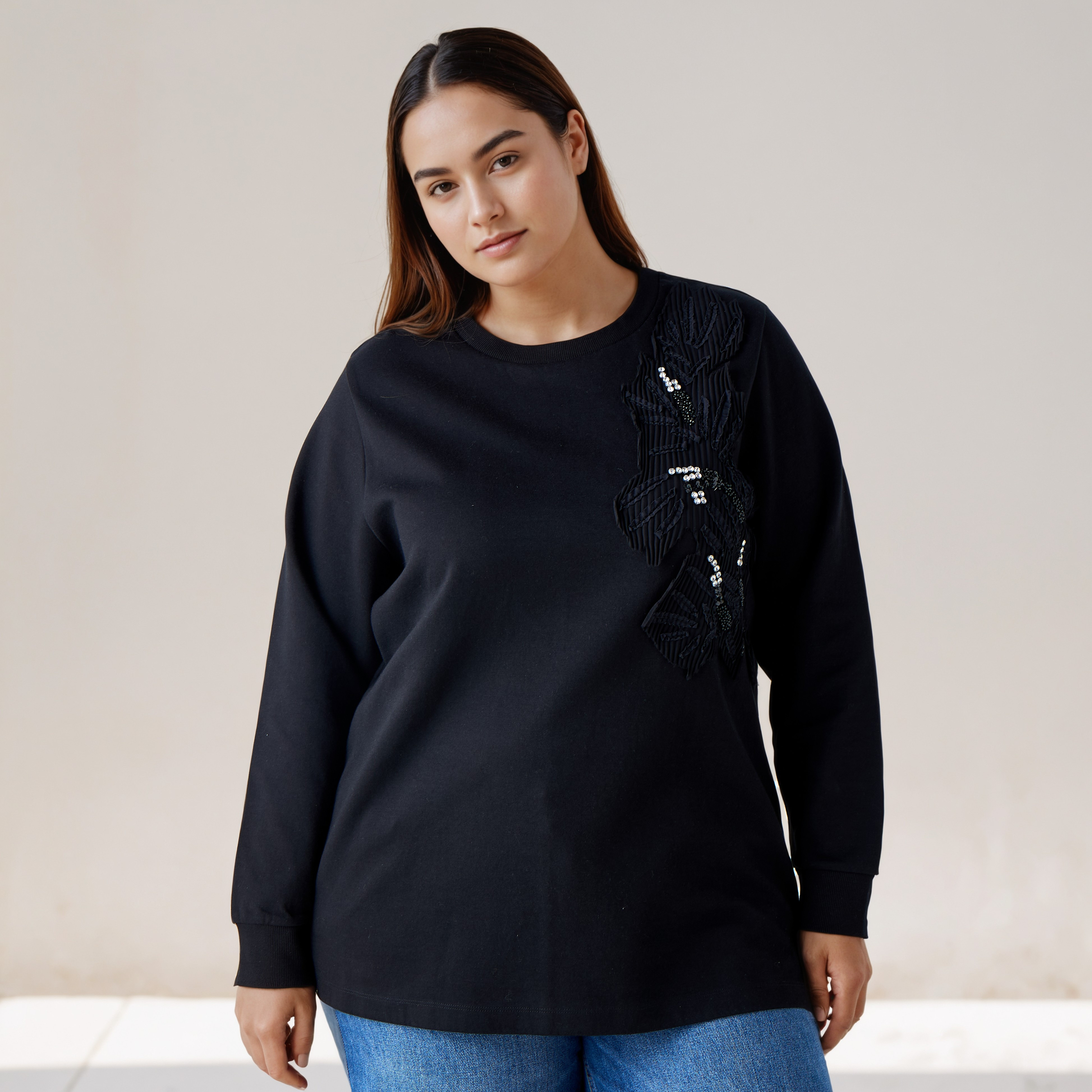 Ulla Popken Sweatshirt with Embellishment-women-winterwear-hoodiesandsweatshirts-sweatshirts-image-1
