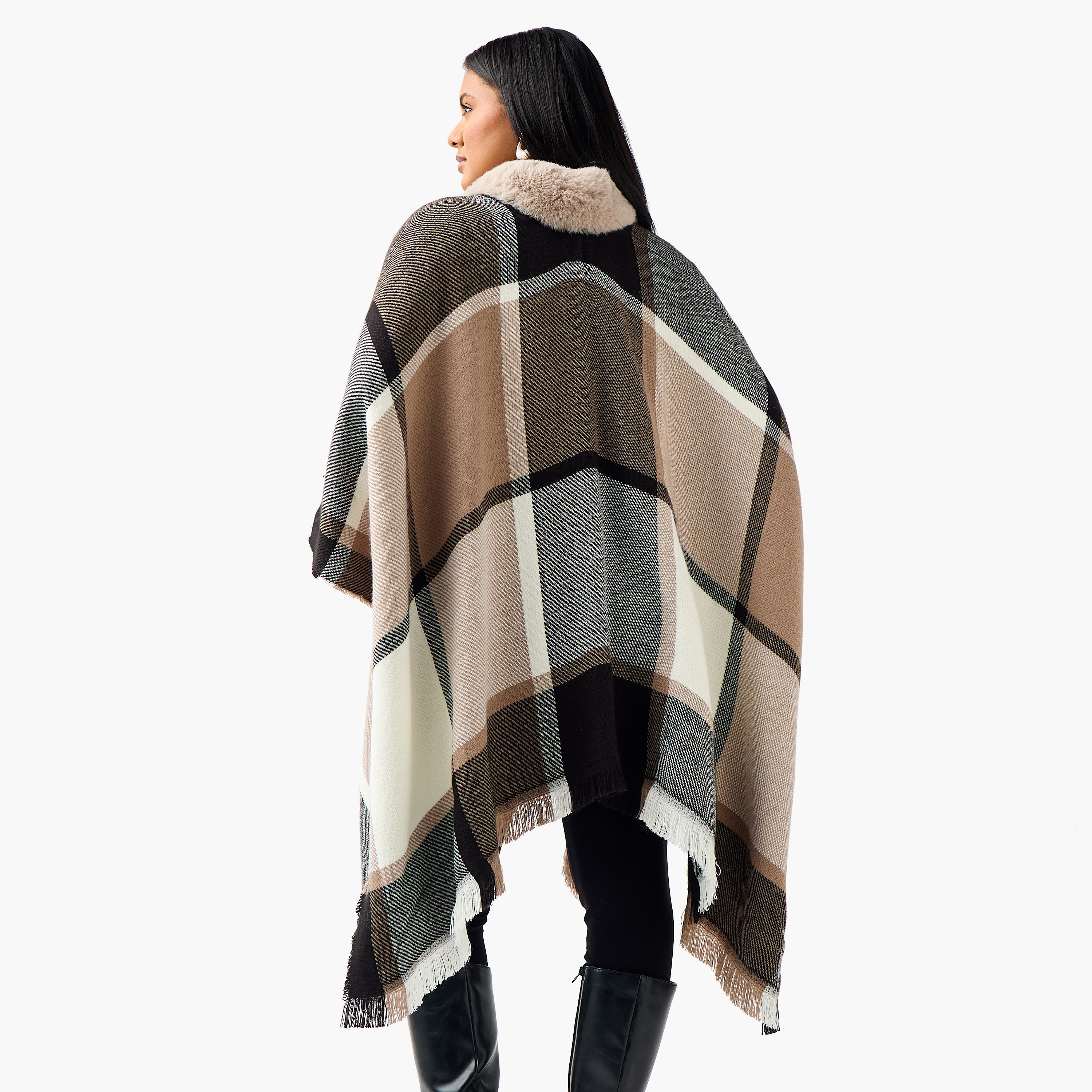 بونشو كاروهات بقصة عادية وطول غير متساوي من أولا بوبكين-women-winterwear-cardigansandjumpers-cardigans-image-4