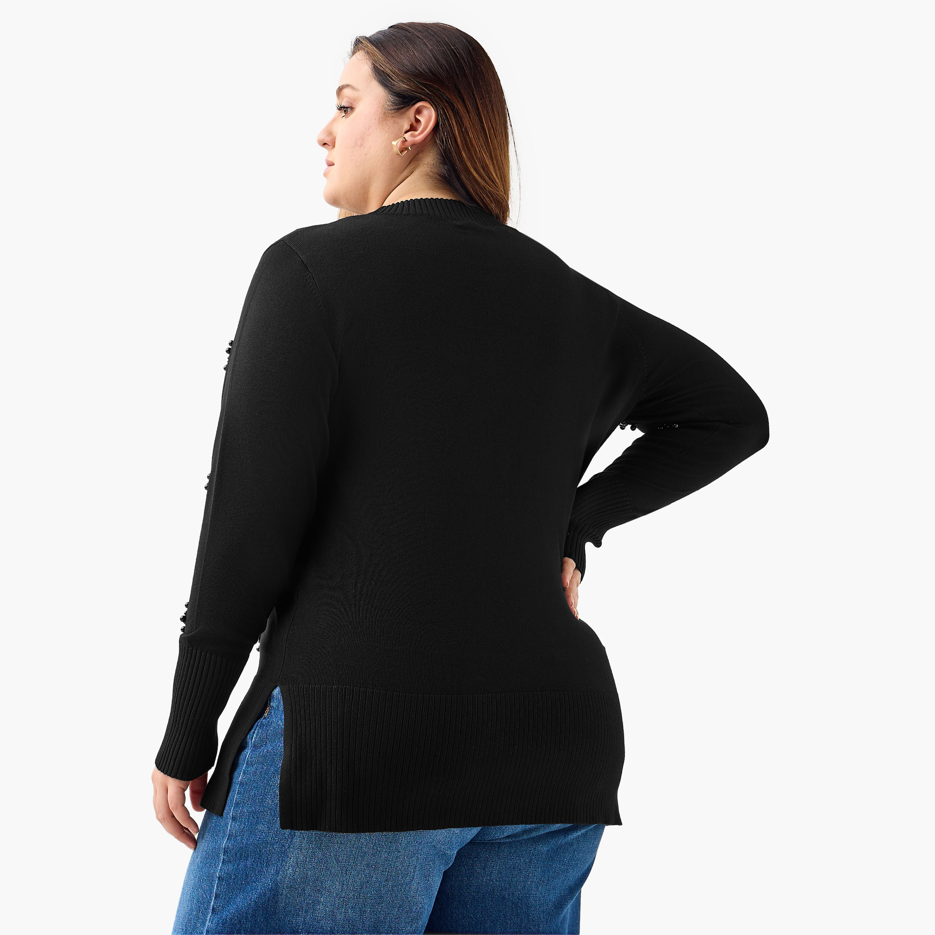 Ulla Popken Relaxed Fit Pearl Embellished Round Neck Sweater-women-clothing-cardigansandjumpers-jumpers-image-2