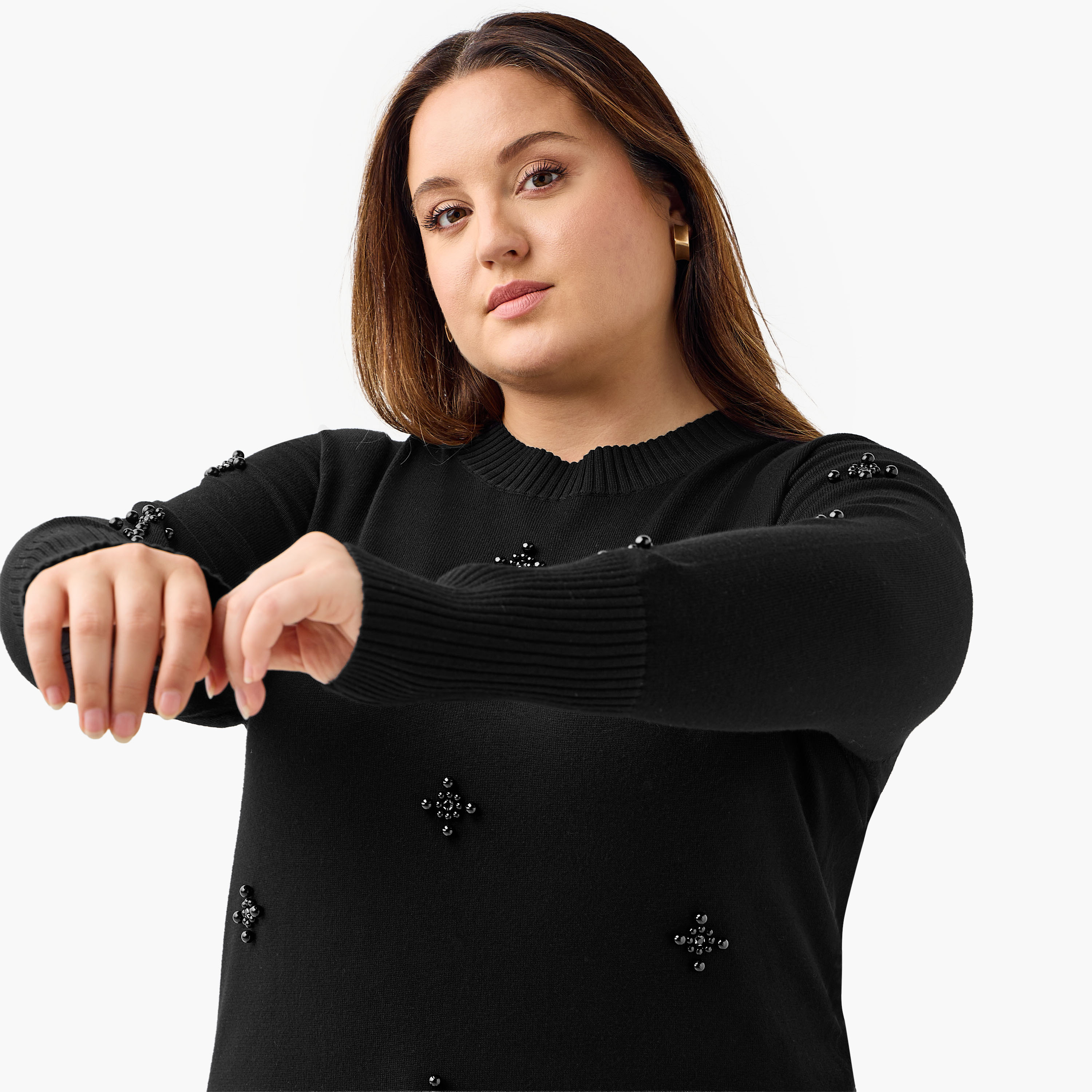 Ulla Popken Relaxed Fit Pearl Embellished Round Neck Sweater-women-clothing-cardigansandjumpers-jumpers-image-3