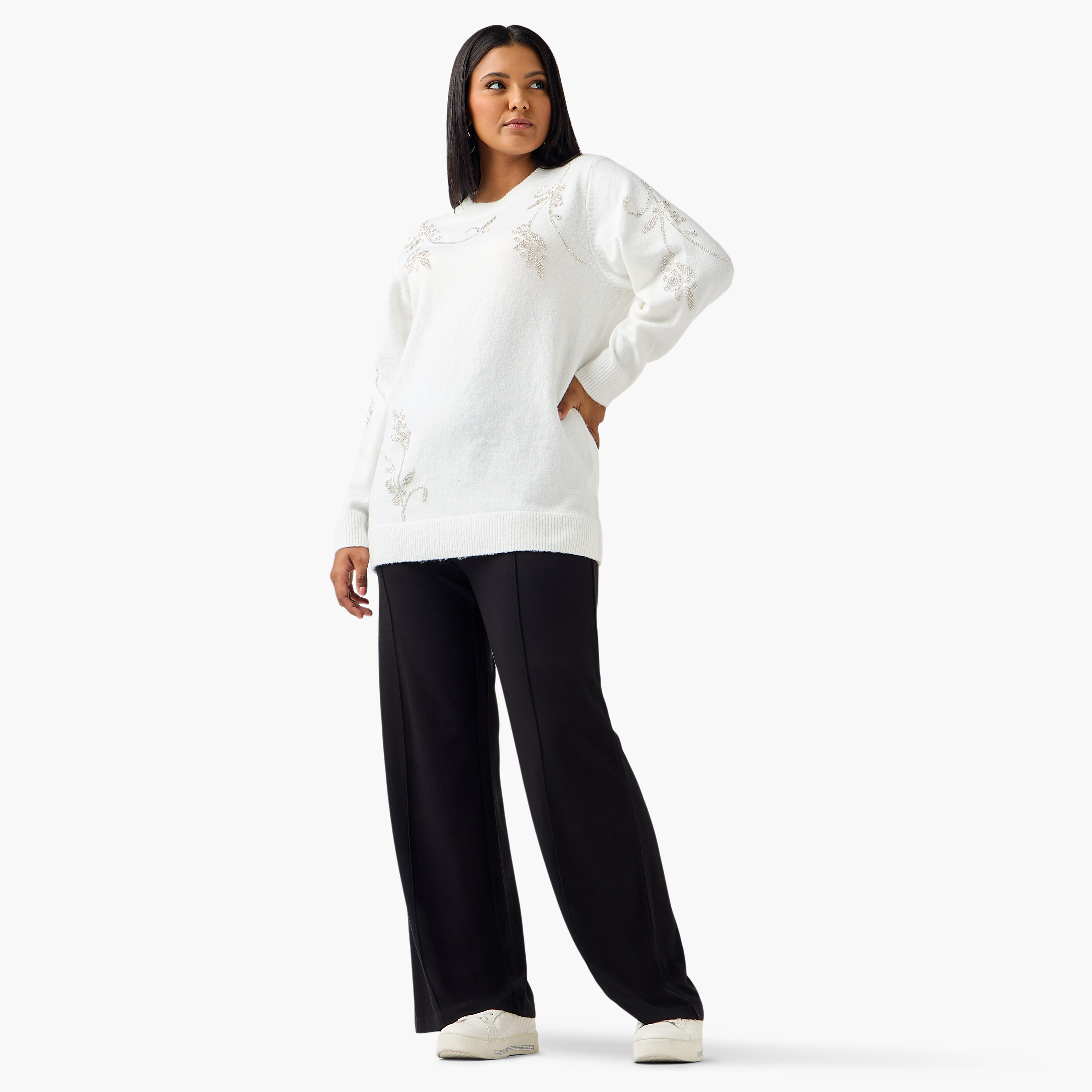 كنزة بياقة مستديرة وتزيينات وقصة مريحة من أولا بوبكين-women-clothing-cardigansandjumpers-jumpers-image-2