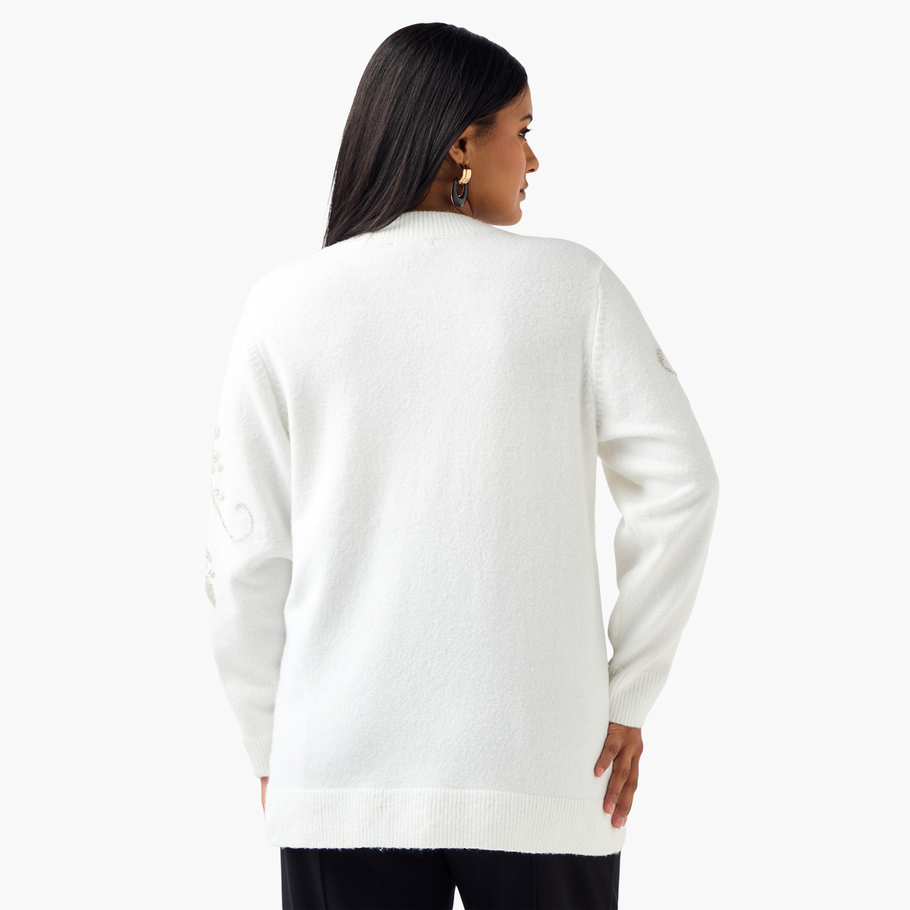 كنزة بياقة مستديرة وتزيينات وقصة مريحة من أولا بوبكين-women-winterwear-cardigansandjumpers-jumpers-image-4