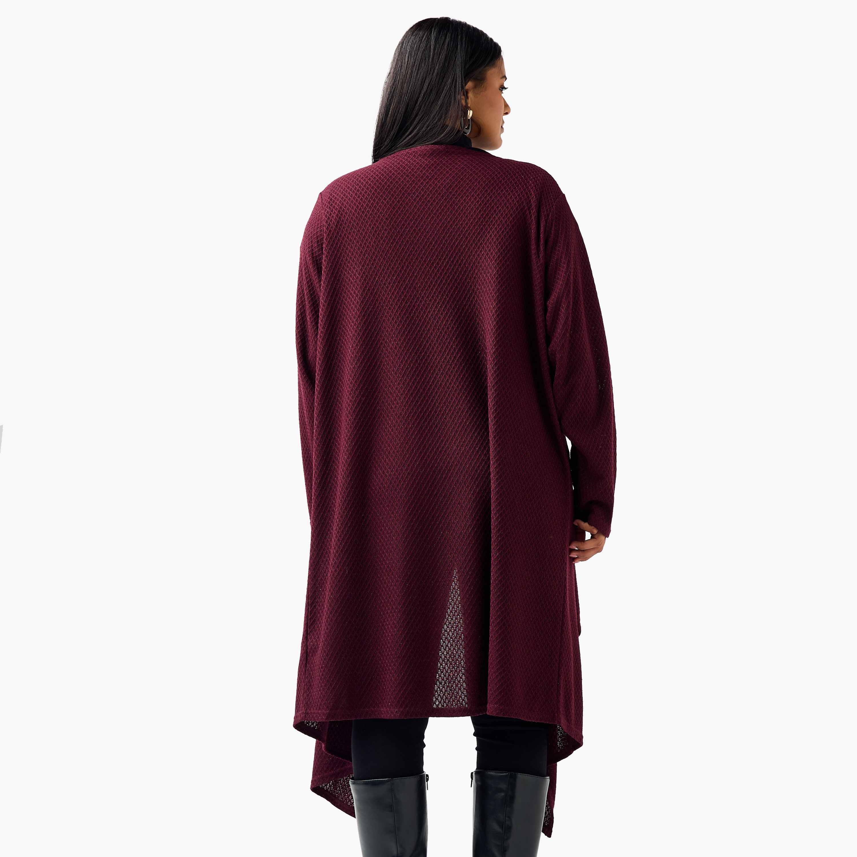 Ulla Popken Relaxed Fit Longline Textured Cardigan-women-winterwear-cardigansandjumpers-cardigans-image-4