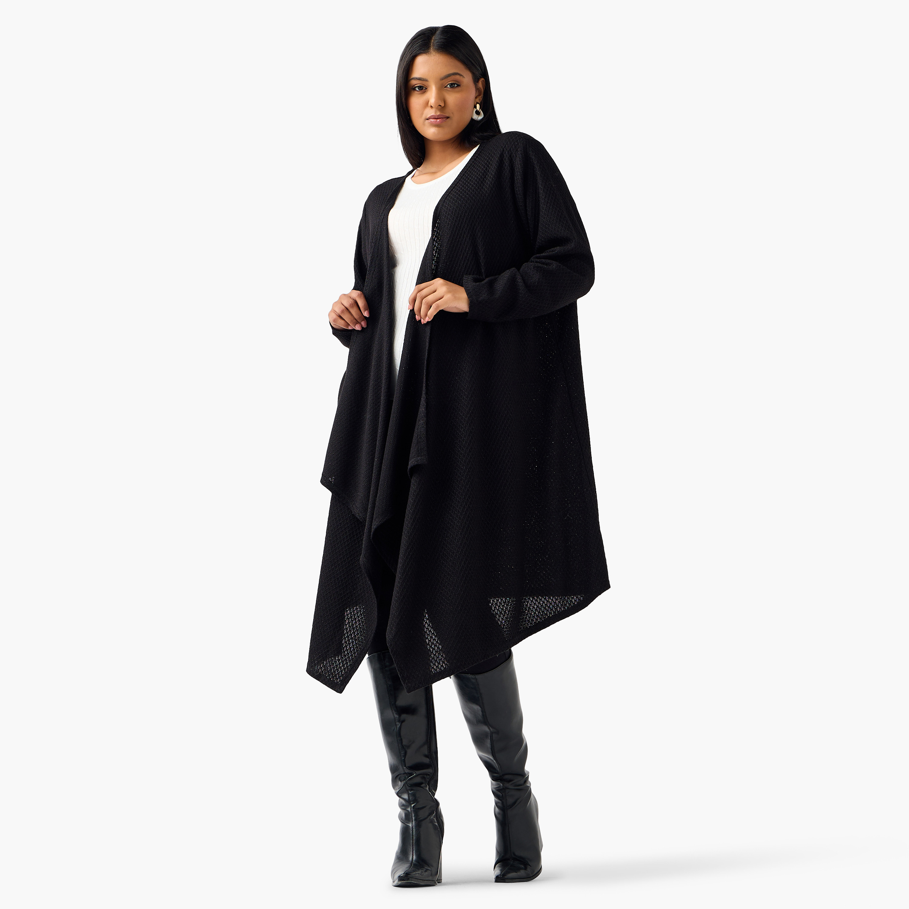 Ulla Popken Relaxed Fit Longline Textured Cardigan-women-winterwear-cardigansandjumpers-cardigans-image-2