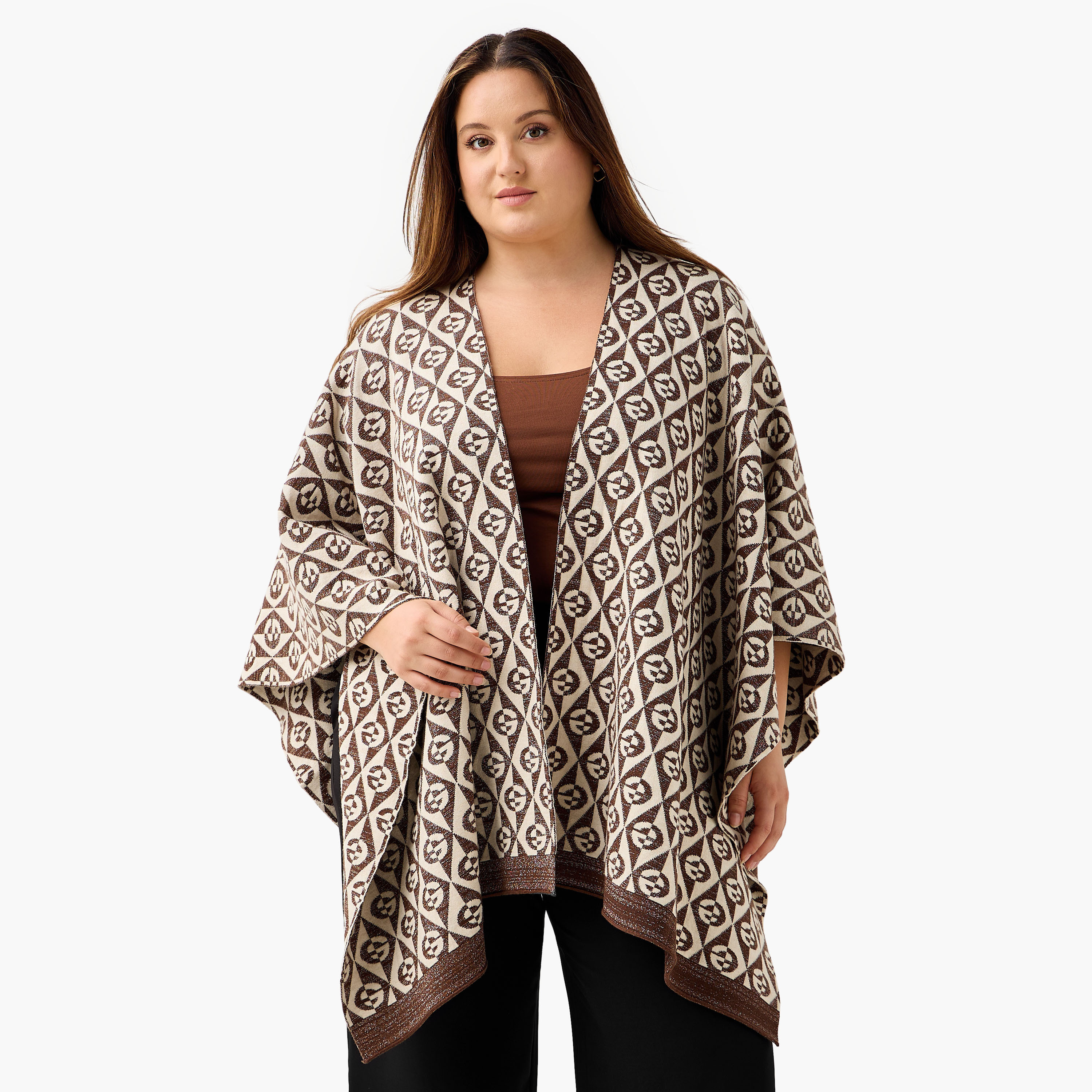 بونشو بقصّة عادية غير متماثلة وطبعات من أولا بوبكين-women-winterwear-cardigansandjumpers-cardigans-image-1