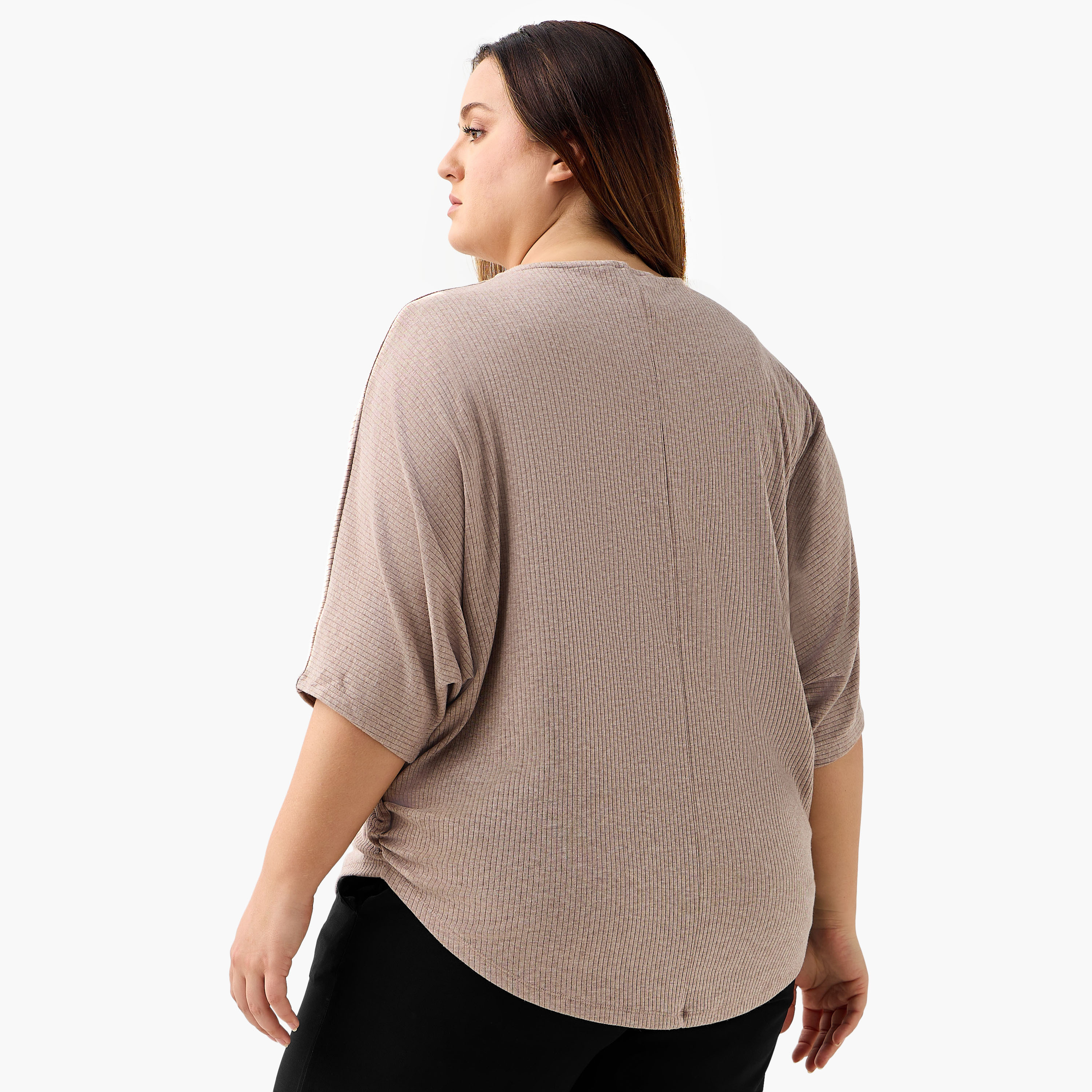 Ulla Popken T-shirt Relaxed Fit with Ribbed Detail-women-clothing-tshirts-image-3