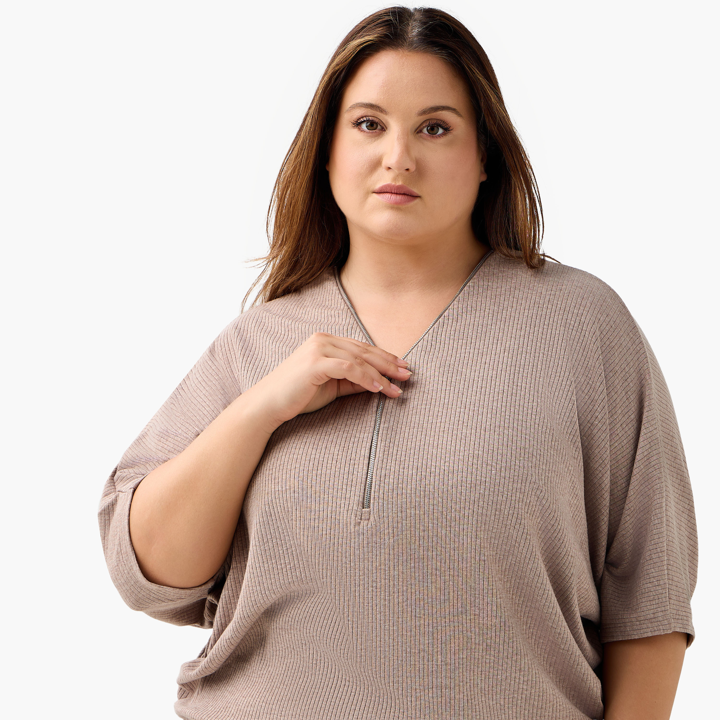 Ulla Popken T-shirt Relaxed Fit with Ribbed Detail-women-clothing-tshirts-image-4