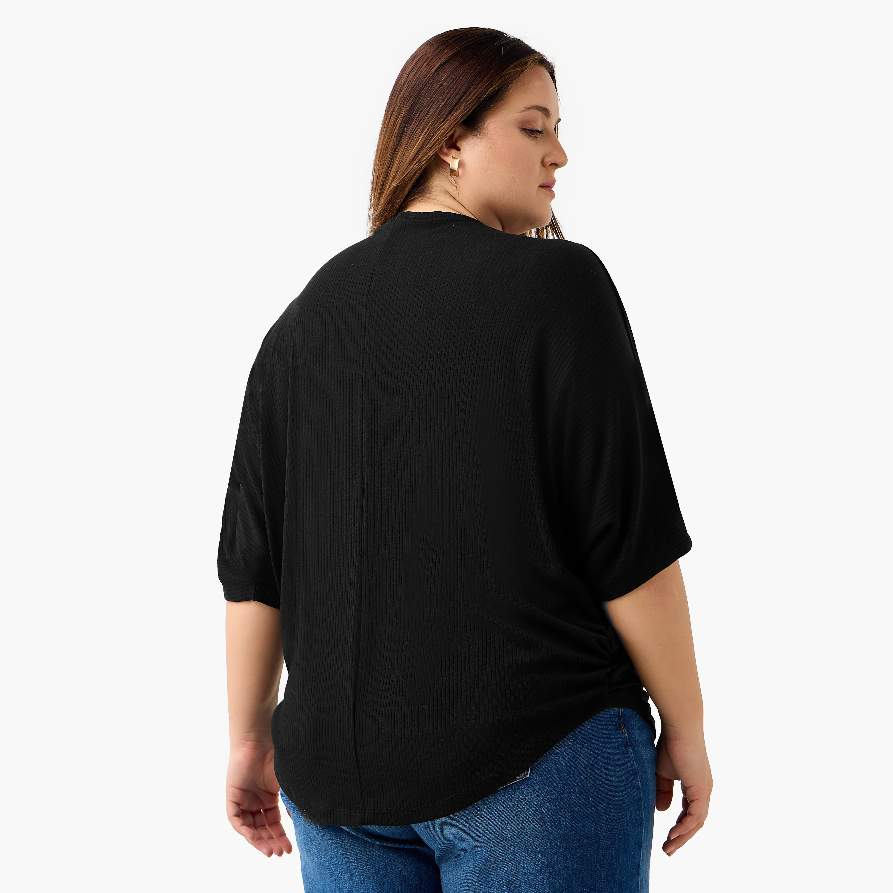Ulla Popken T-shirt Relaxed Fit with Ribbed Detail-women-clothing-tshirts-image-3