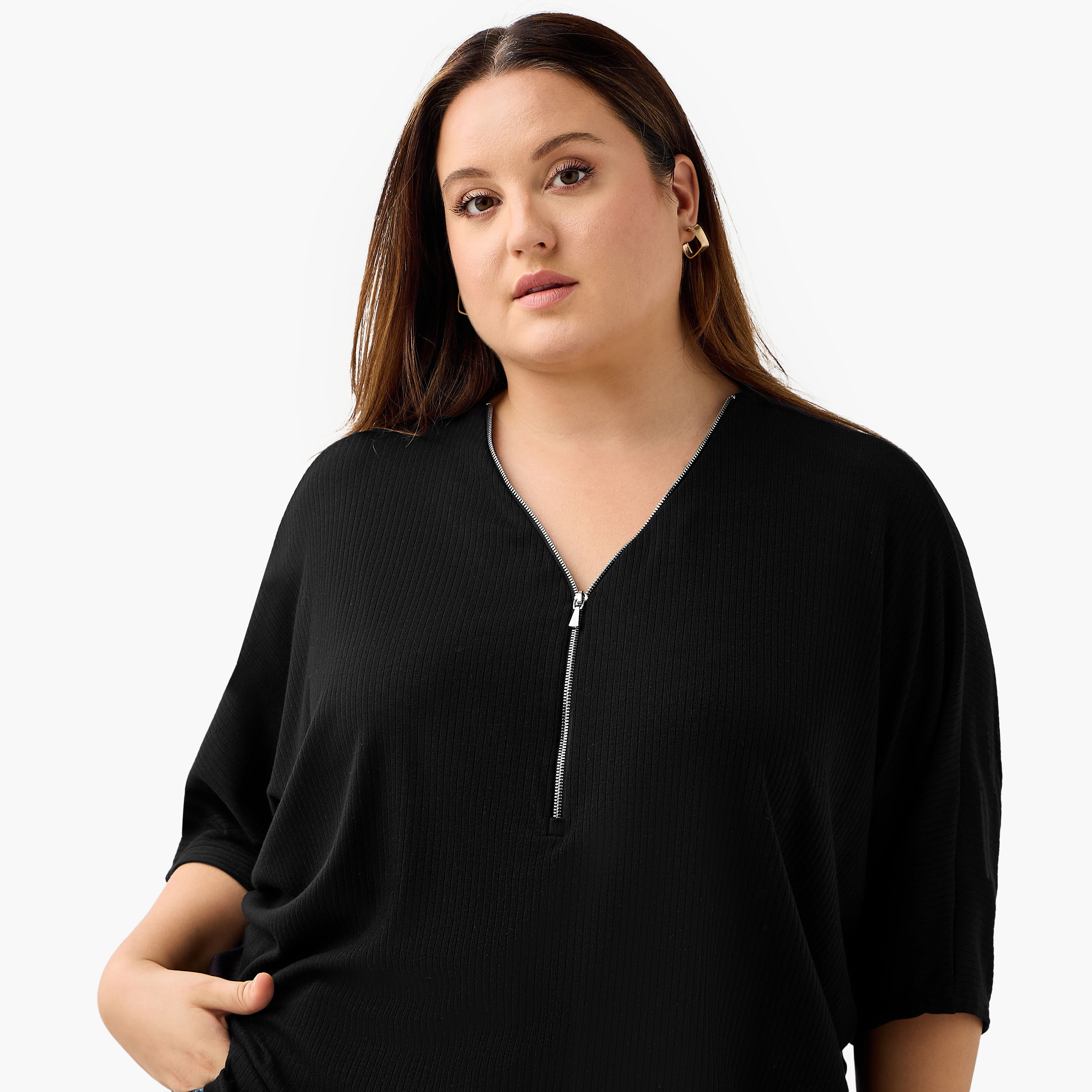 Ulla Popken T-shirt Relaxed Fit with Ribbed Detail-women-clothing-tshirts-image-4
