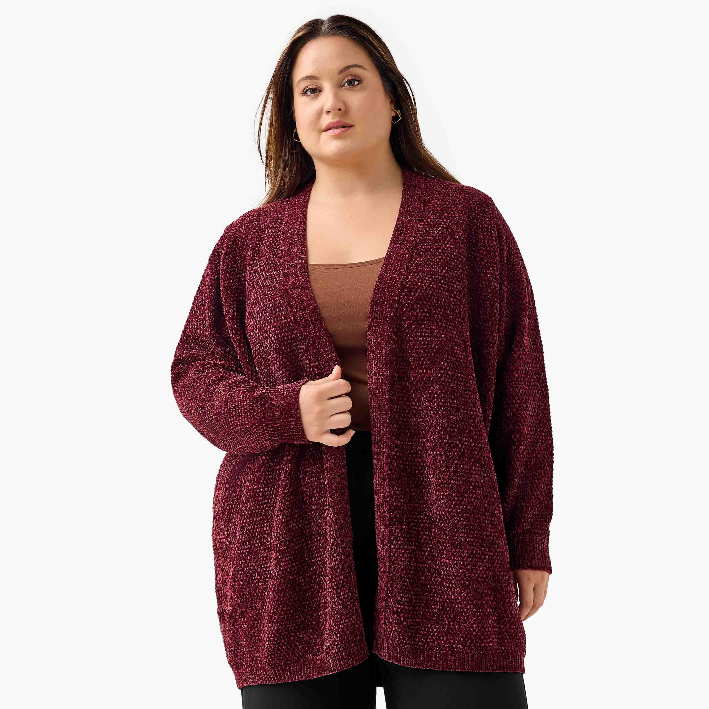 Ulla Popken Textured Knit Cardigan-women-winterwear-cardigansandjumpers-cardigans-image-1
