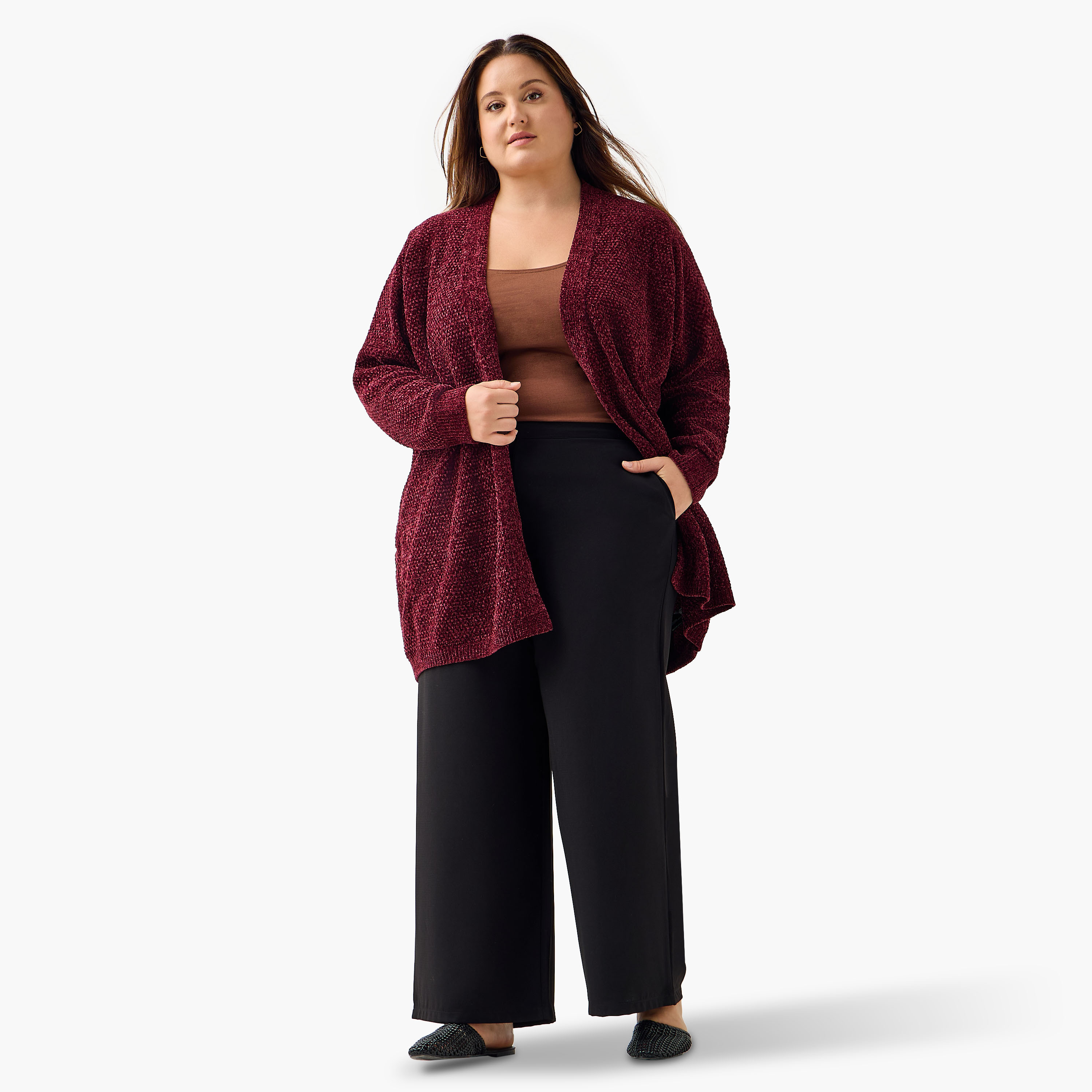 Ulla Popken Textured Knit Cardigan-women-winterwear-cardigansandjumpers-cardigans-image-2
