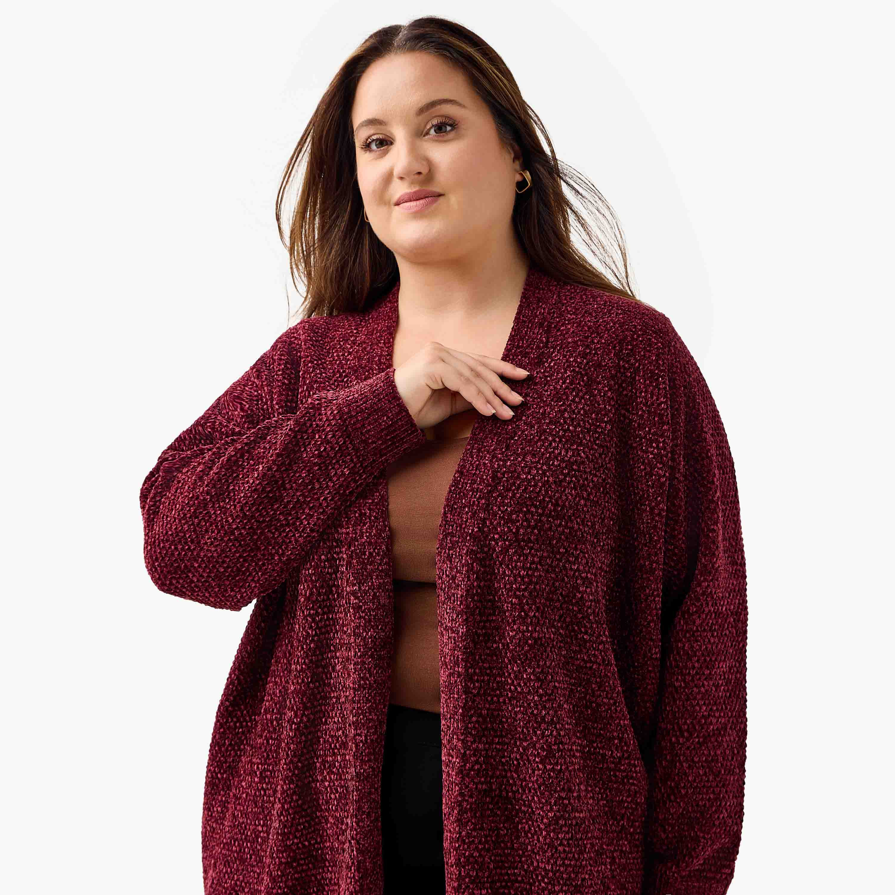 Ulla Popken Textured Knit Cardigan-women-winterwear-cardigansandjumpers-cardigans-image-4
