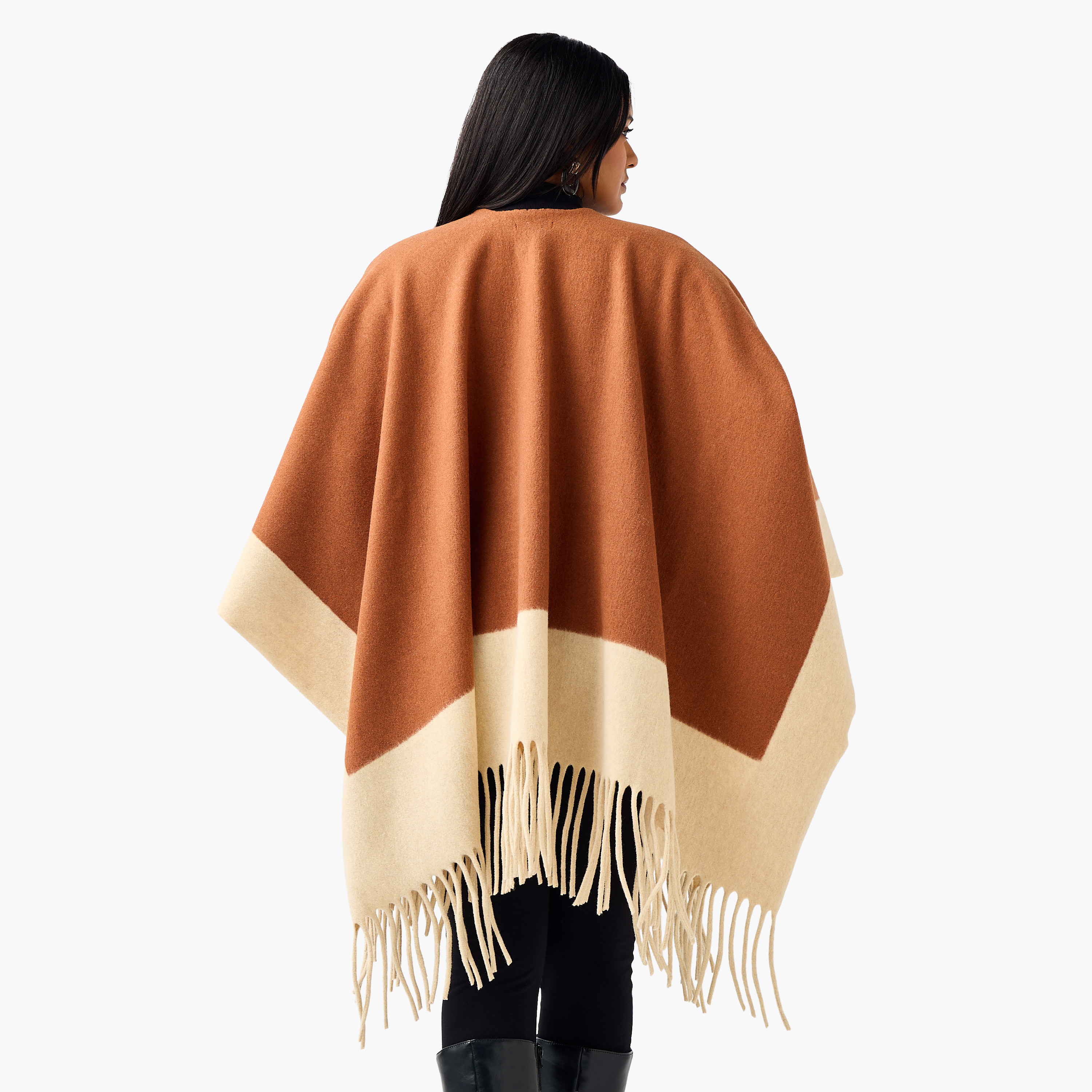 Ulla Popken Relaxed Fit Fringe Accent Poncho-women-winterwear-cardigansandjumpers-cardigans-image-4
