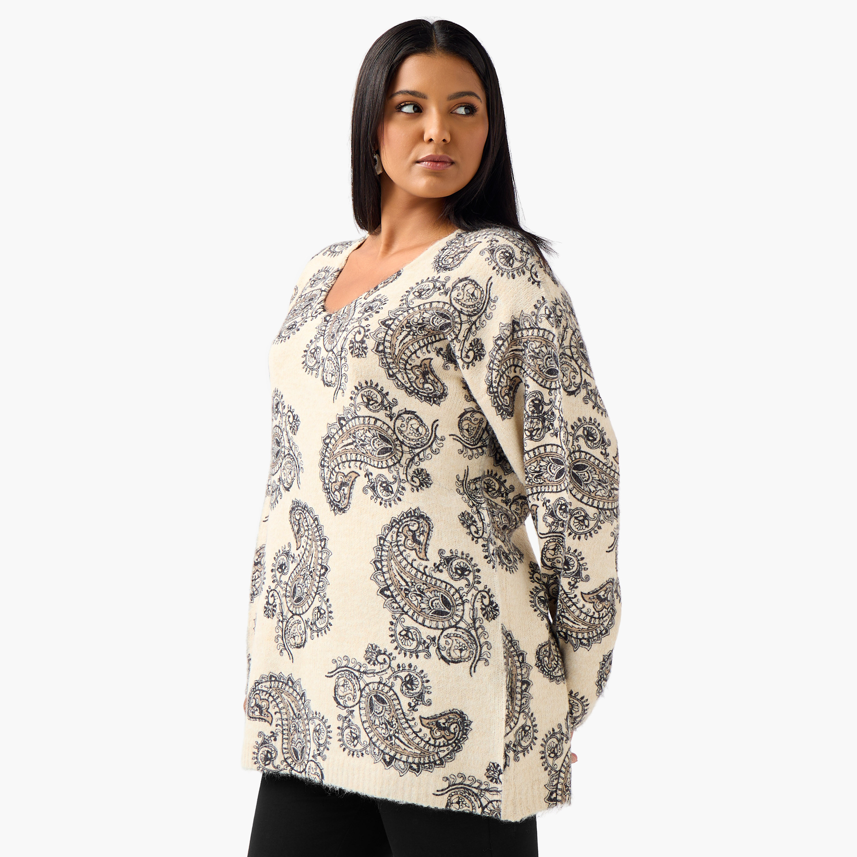Ulla Popken Paisley Print V-neck Sweater-women-clothing-cardigansandjumpers-cardigans-image-1