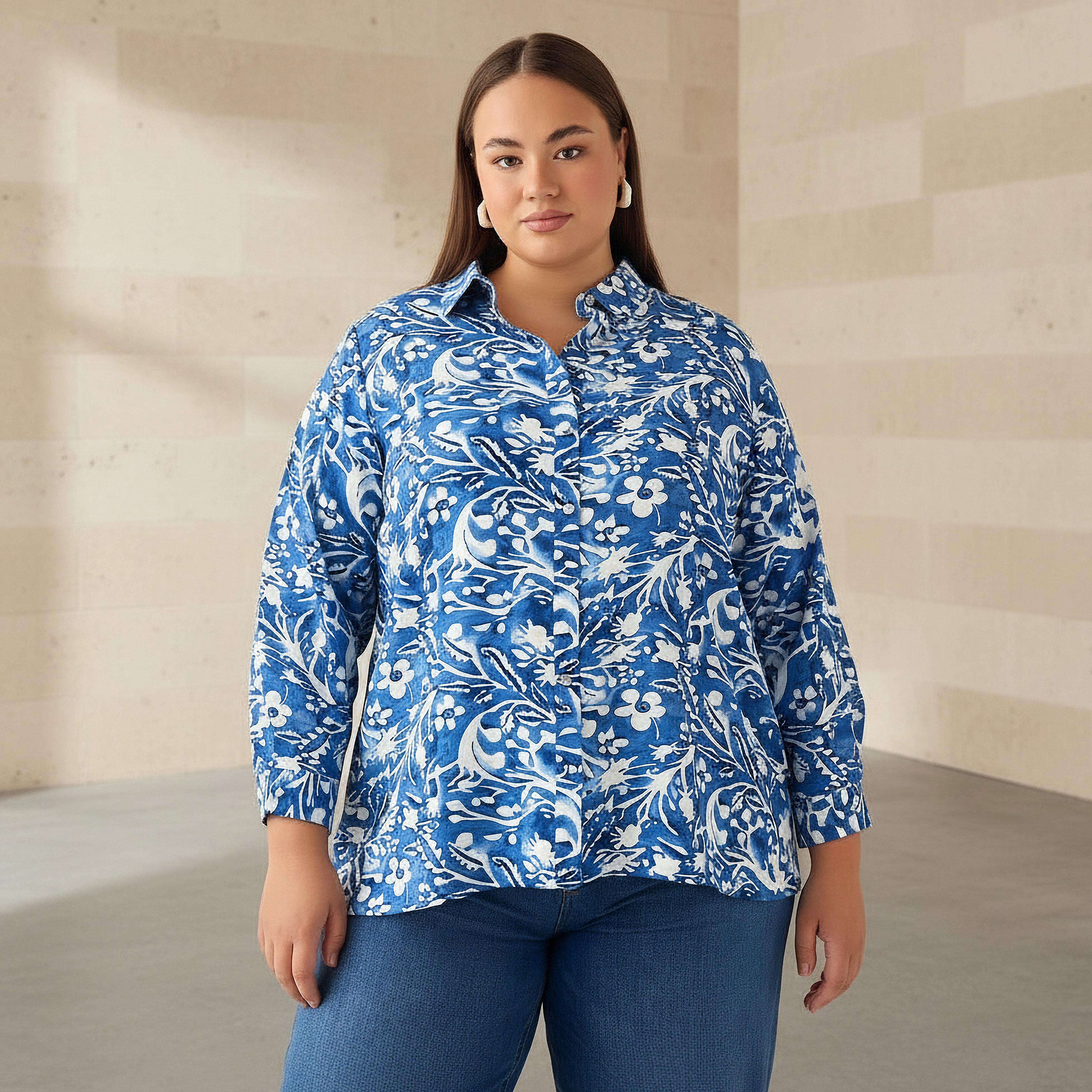 Ulla Popken Regular Fit Viscose Shirt with Floral Print-women-clothing-shirtsandblouses-shirts-image-1