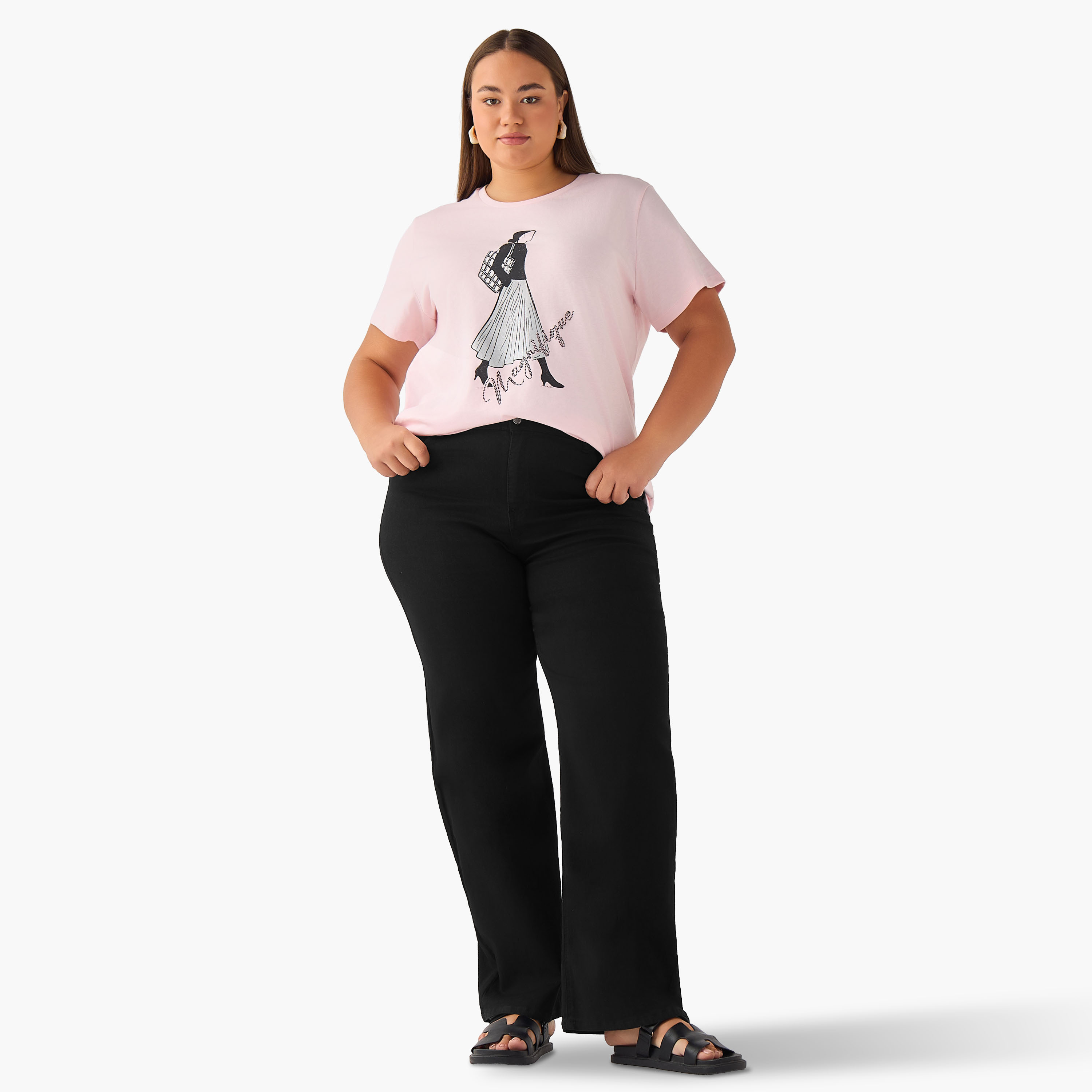 Ulla Popken Relaxed Fit Cotton T-shirt with Graphic Print-women-clothing-tshirts-image-2
