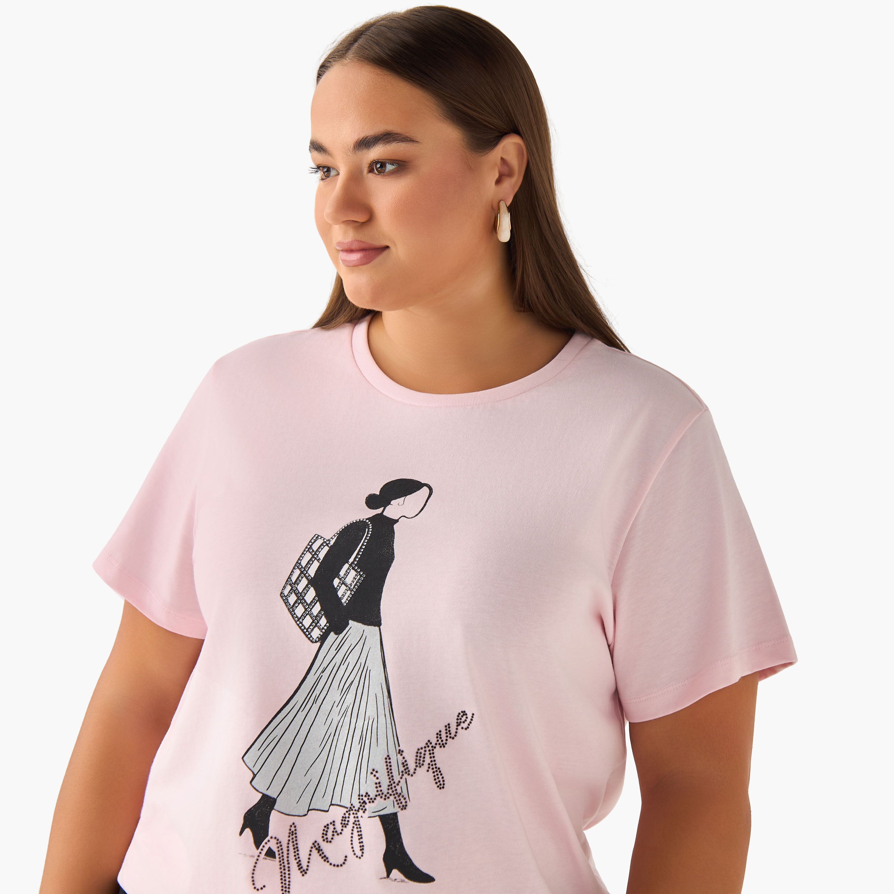 Ulla Popken Relaxed Fit Cotton T-shirt with Graphic Print-women-clothing-tshirts-image-4