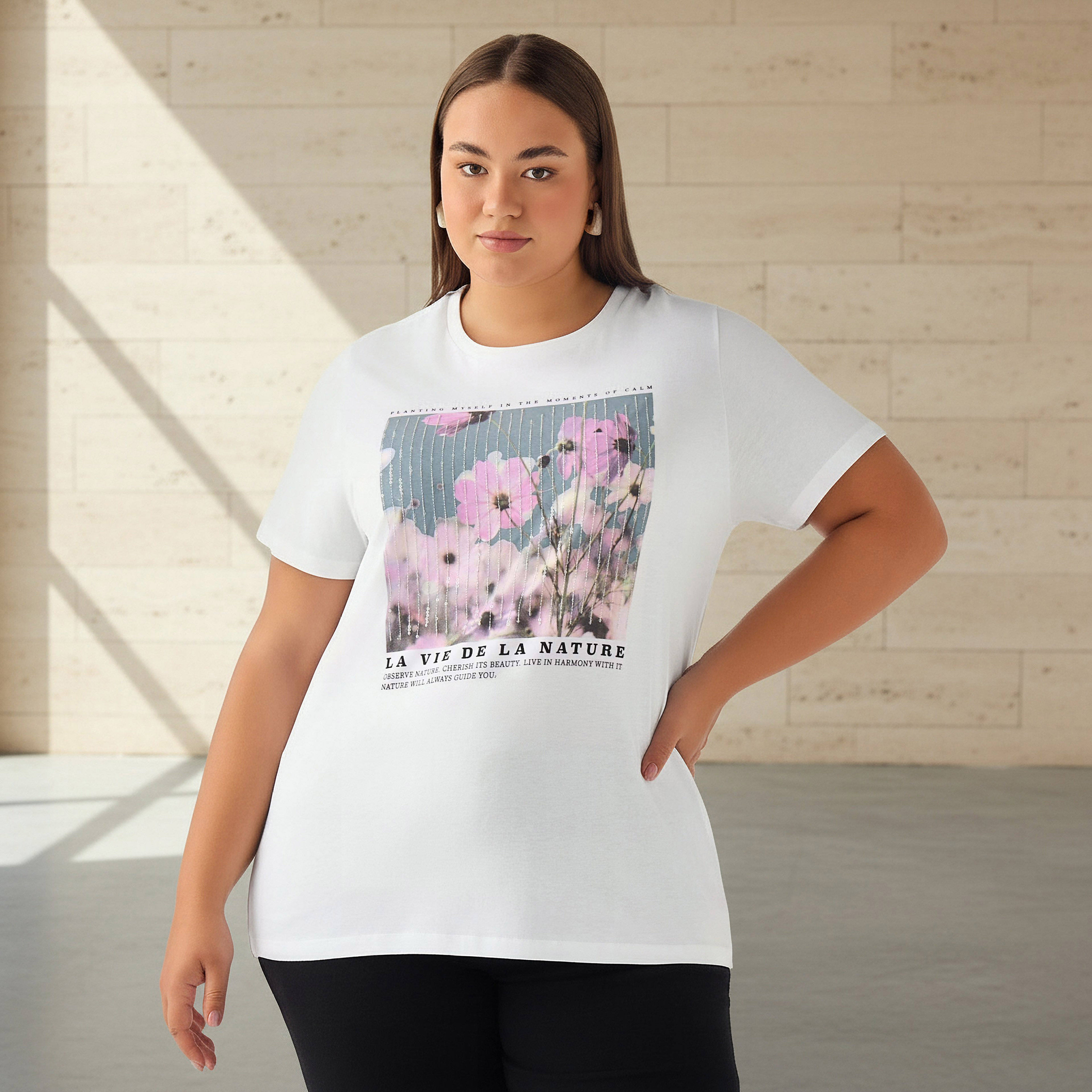 Ulla Popken Relaxed Fit Cotton T-shirt with Graphic Print-women-clothing-tshirts-image-1
