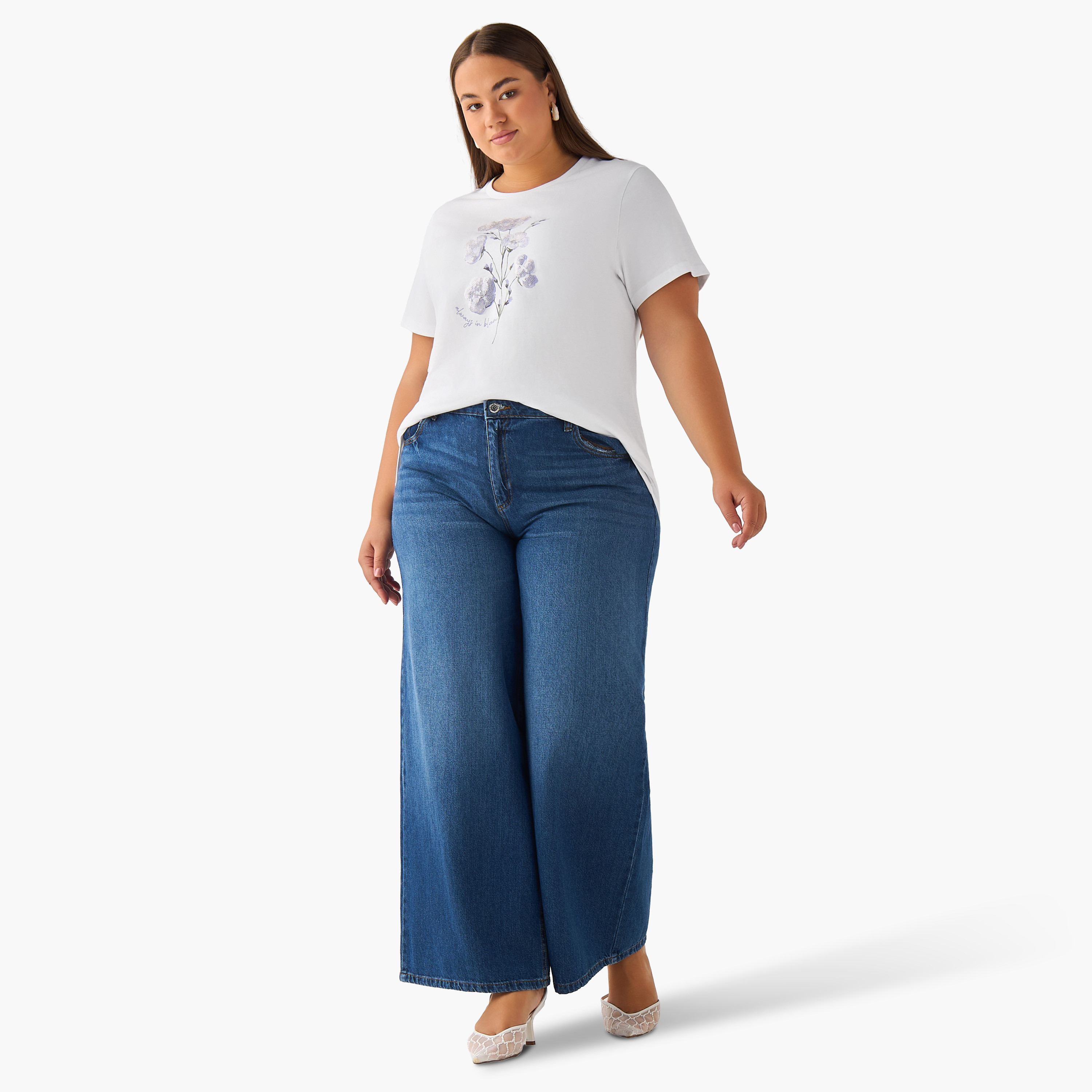 Ulla Popken Cotton T-shirt with Floral Sequins-women-clothing-tshirts-image-2