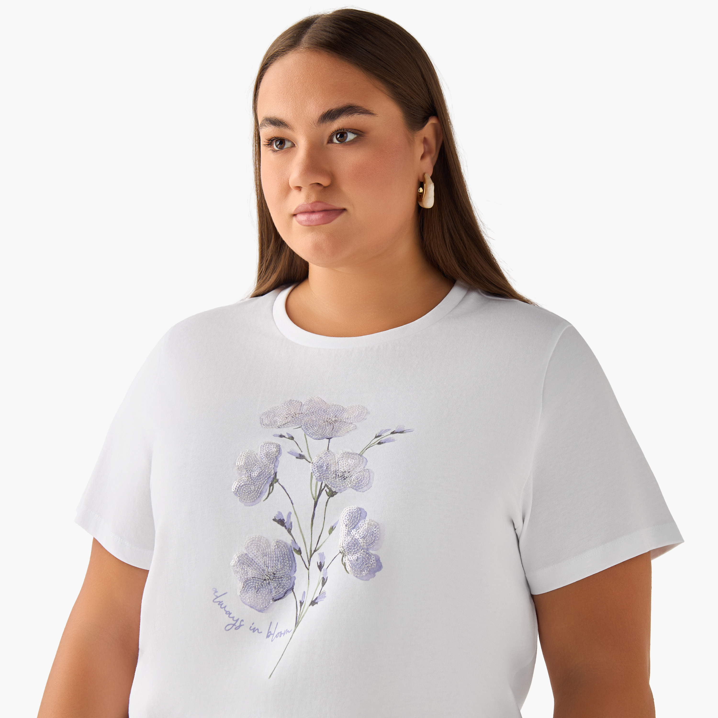 Ulla Popken Cotton T-shirt with Floral Sequins-women-clothing-tshirts-image-4