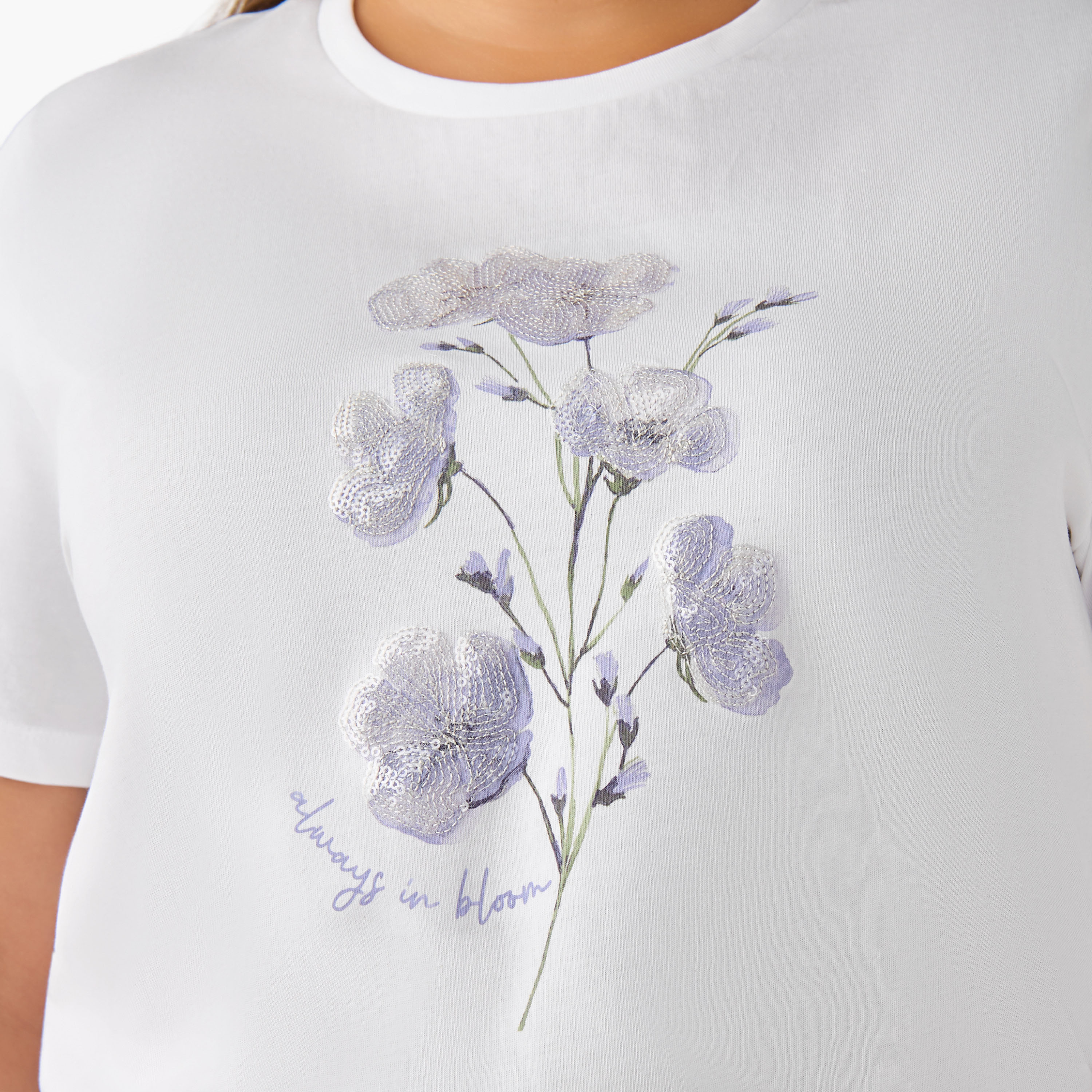 Ulla Popken Cotton T-shirt with Floral Sequins-women-clothing-tshirts-image-5