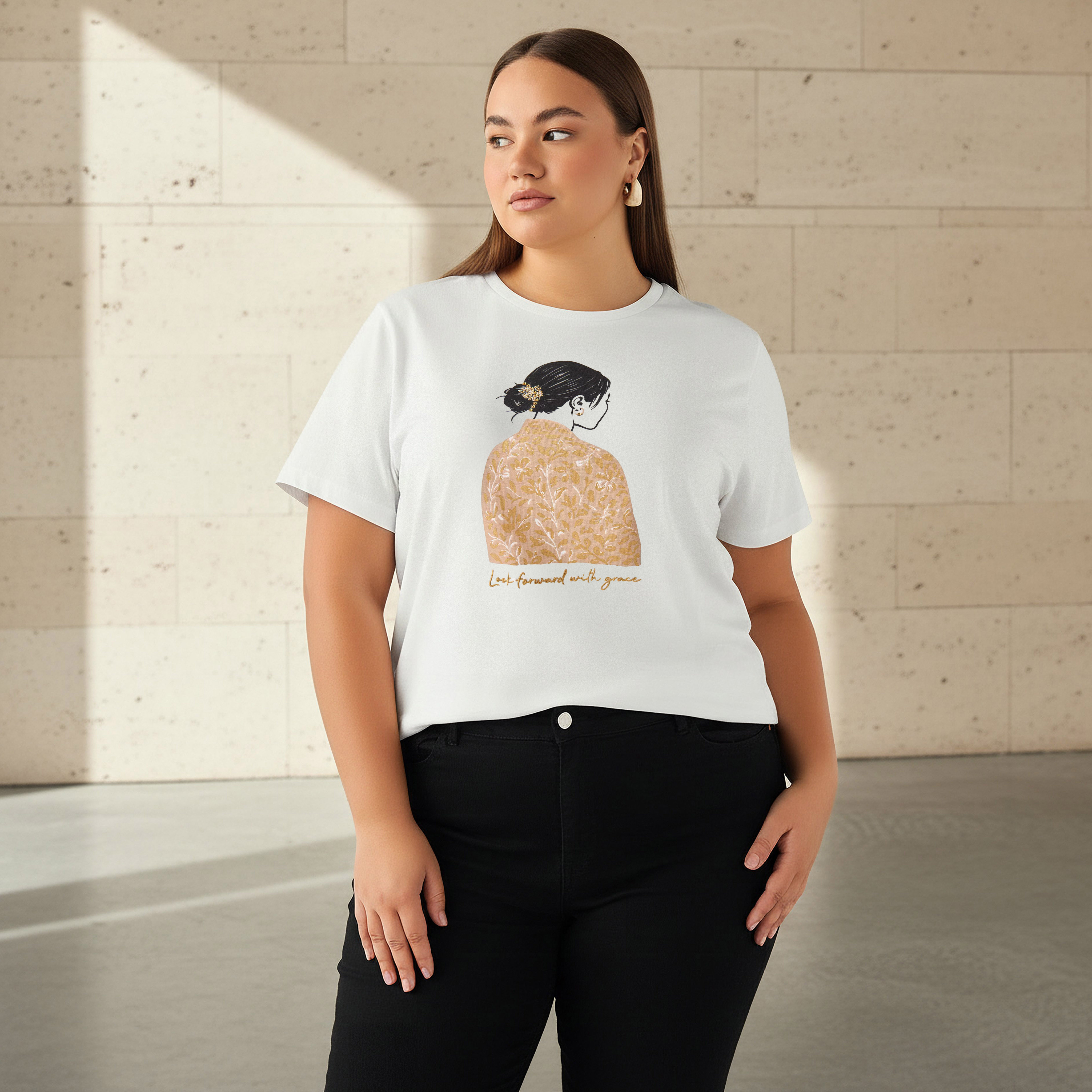 Ulla Popken Relaxed Fit Cotton T-shirt with Graphic Print-women-clothing-tshirts-image-1