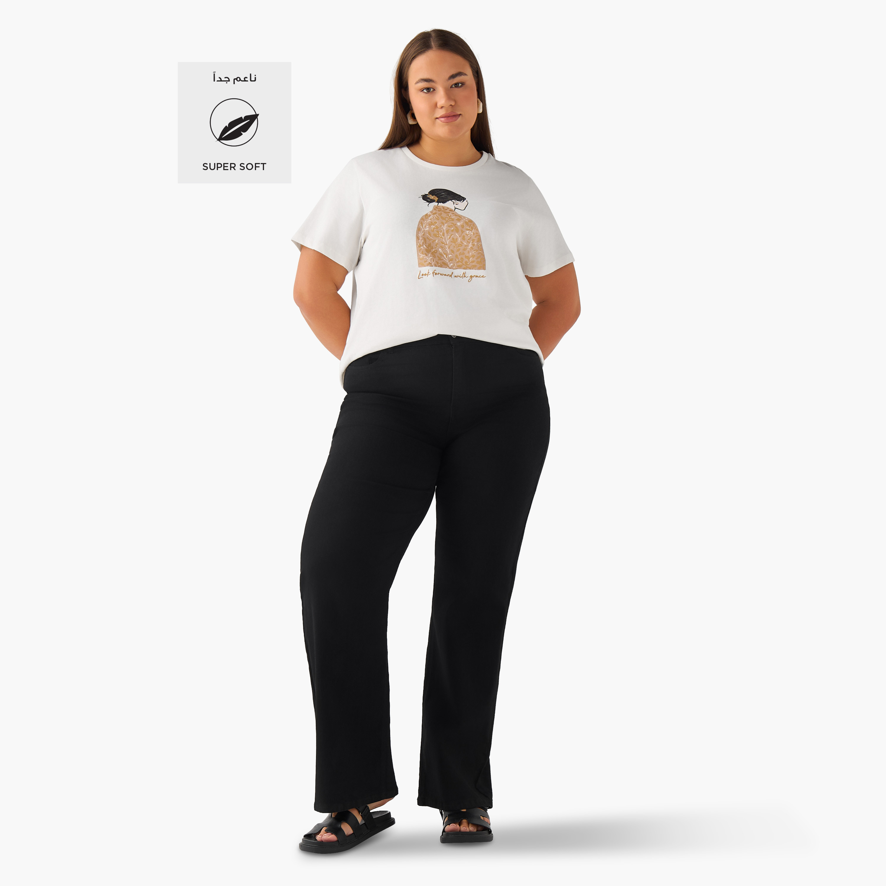 Ulla Popken Relaxed Fit Cotton T-shirt with Graphic Print-women-clothing-tshirts-image-2