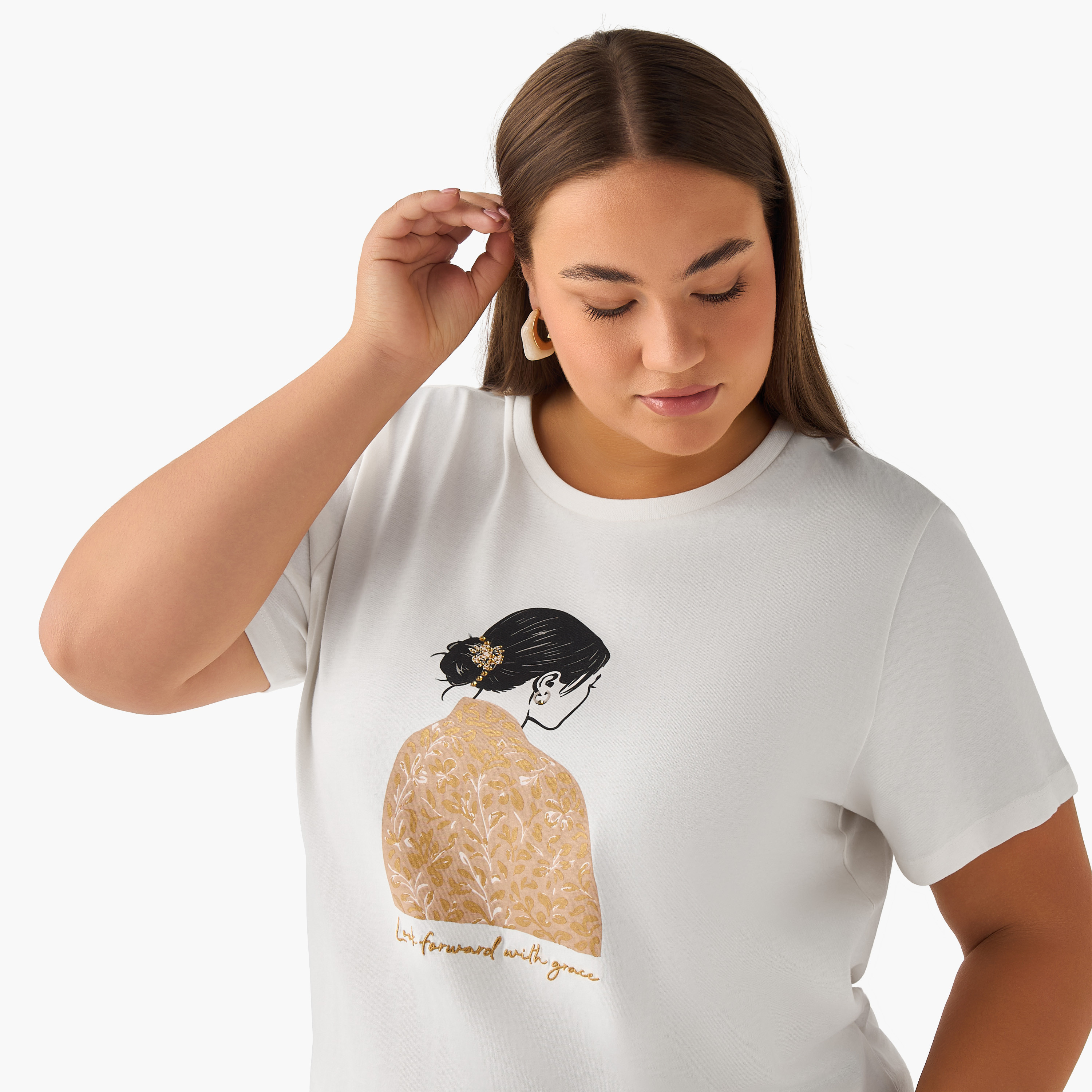 Ulla Popken Relaxed Fit Cotton T-shirt with Graphic Print-women-clothing-tshirts-image-4