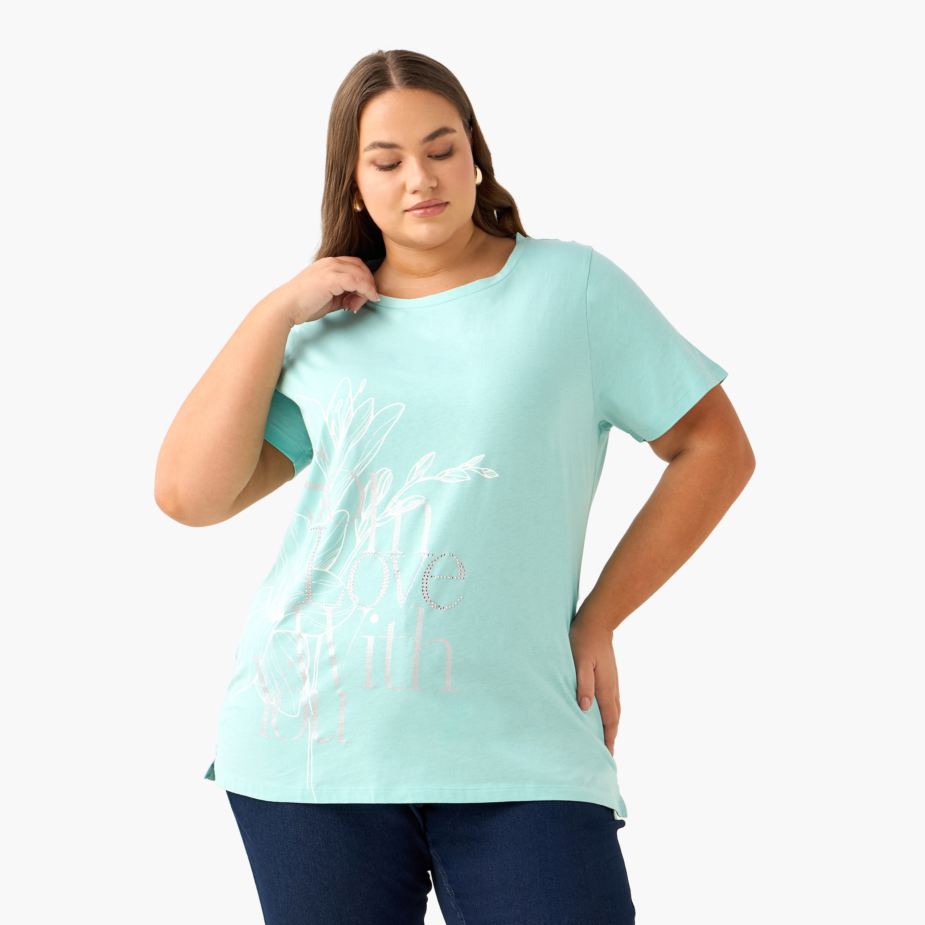 Ulla Popken Relaxed Fit T-shirt with Floral Print-women-clothing-tshirts-image-2