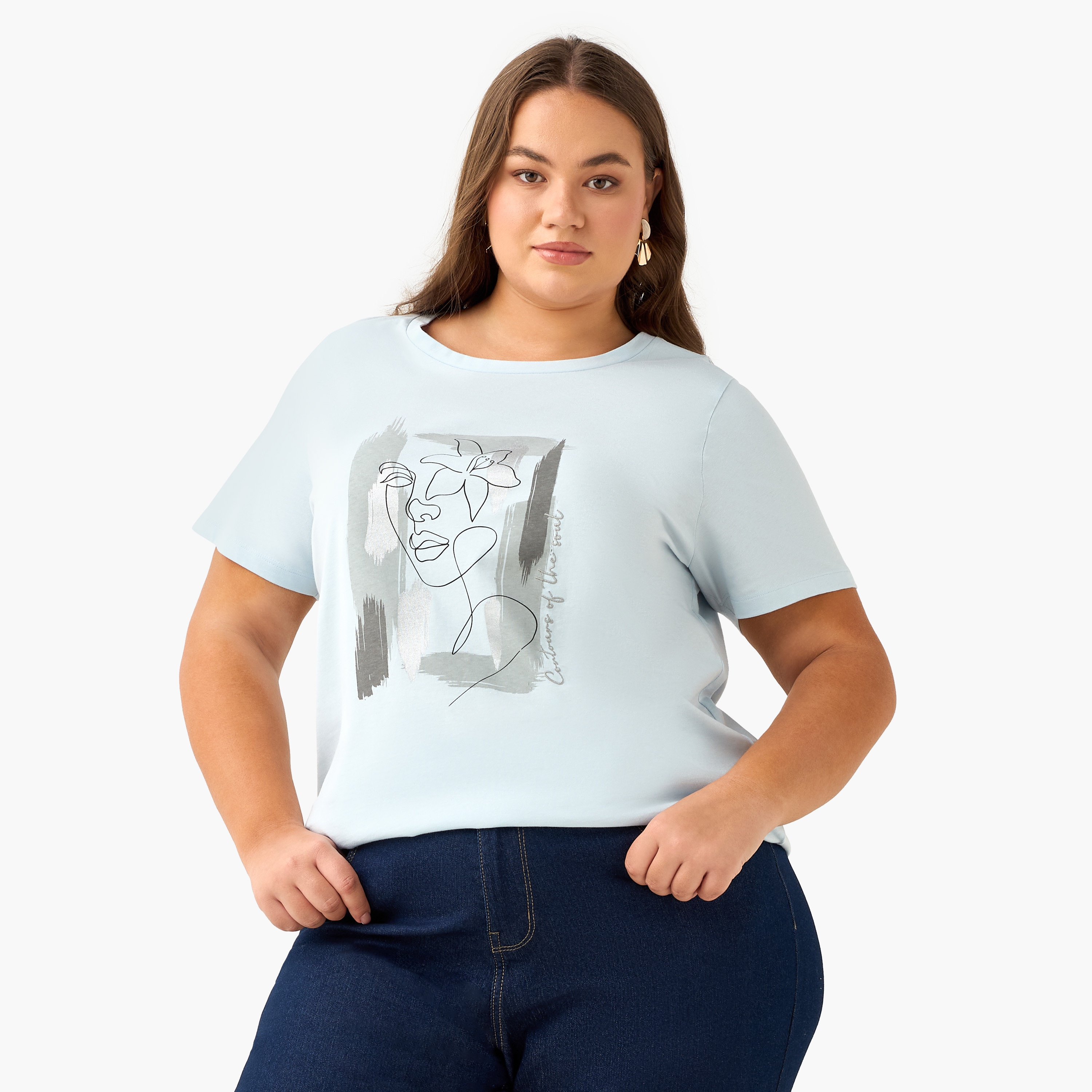 Ulla Popken Relaxed Fit T-shirt with Graphic Print-women-clothing-tshirts-image-2