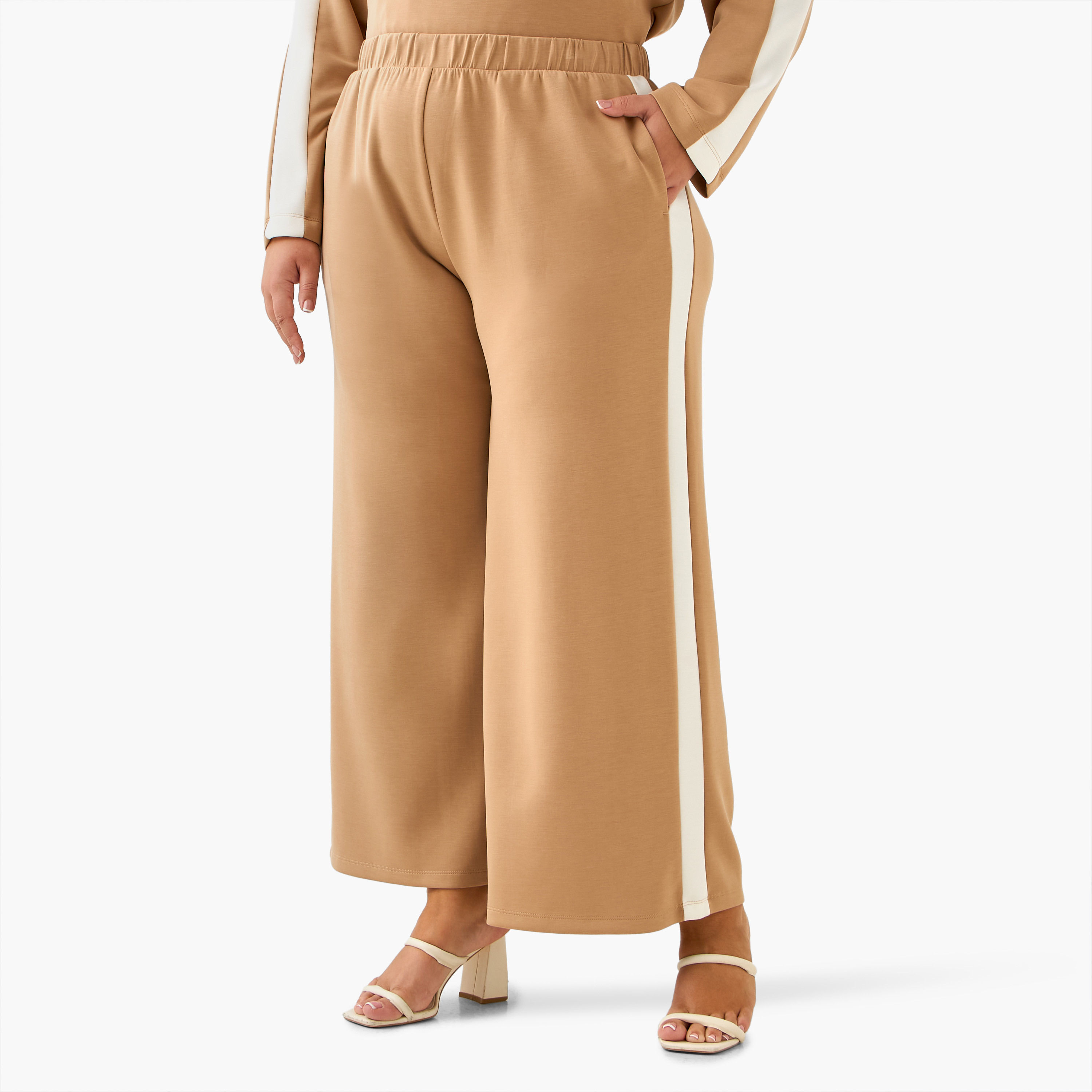 Ulla Popken Tape Detail Wide Leg Pants-women-clothing-coordsets-image-2
