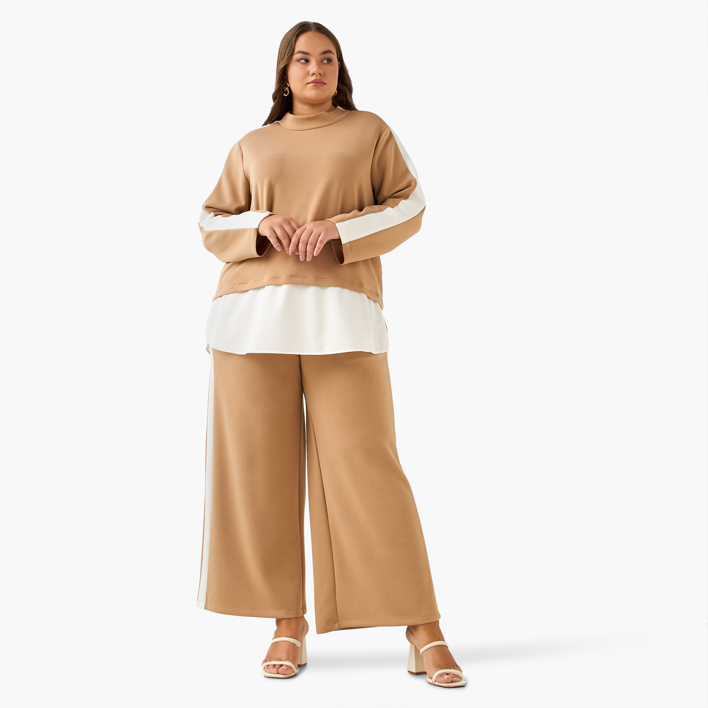 Ulla Popken Tape Detail Wide Leg Pants-women-clothing-coordsets-image-3