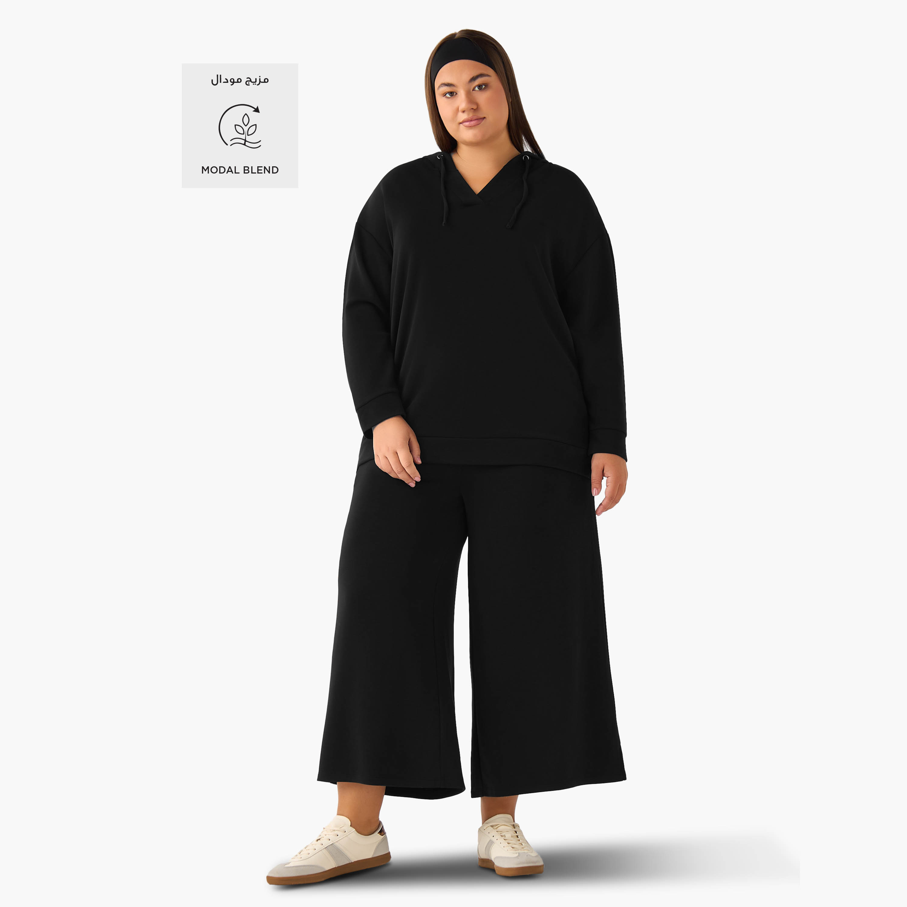 Ulla Popken Relaxed Fit Elasticated Waist Wide Leg Pants-women-clothing-coordsets-image-2