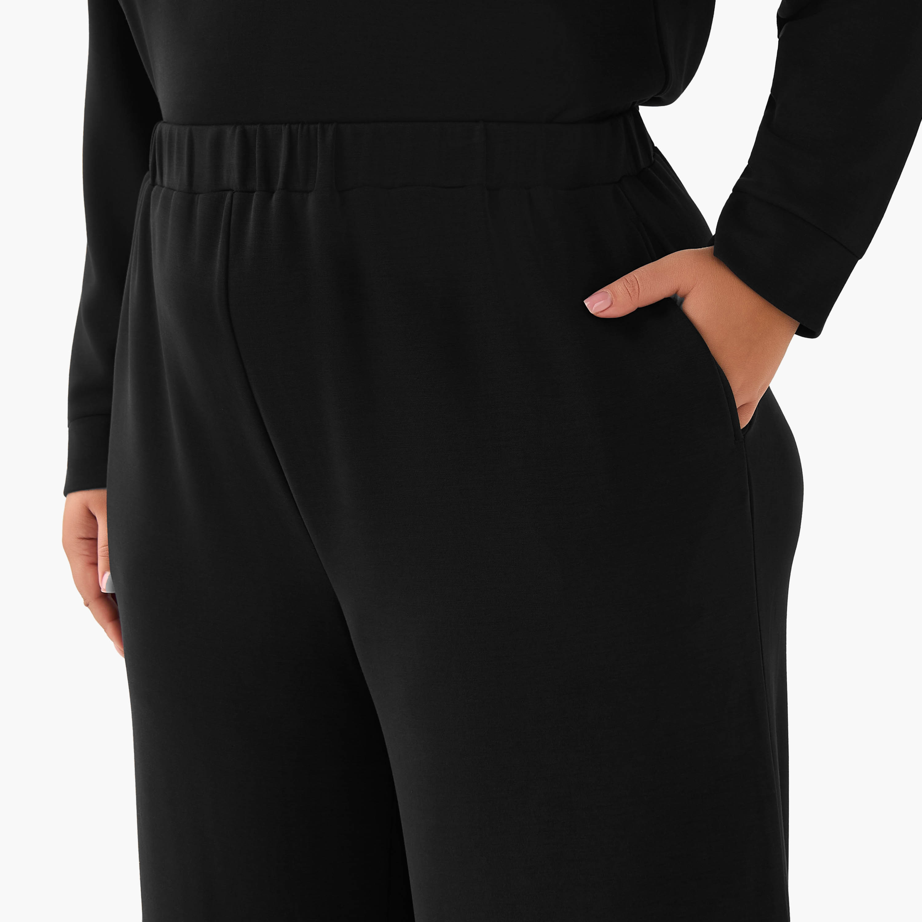 Ulla Popken Relaxed Fit Elasticated Waist Wide Leg Pants-women-clothing-coordsets-image-4