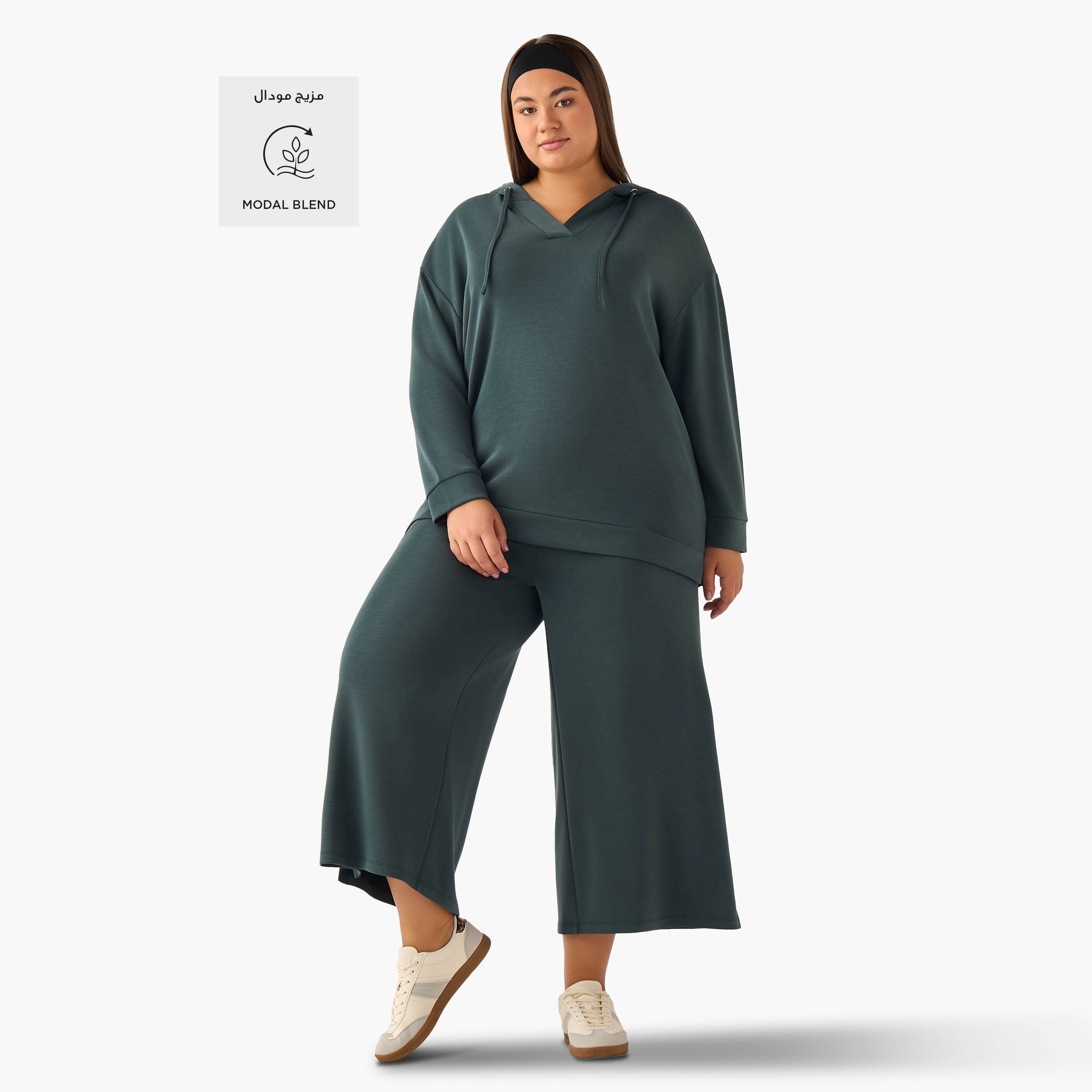 Ulla Popken Relaxed Fit Elasticated Waist Wide Leg Pants-women-clothing-coordsets-image-2