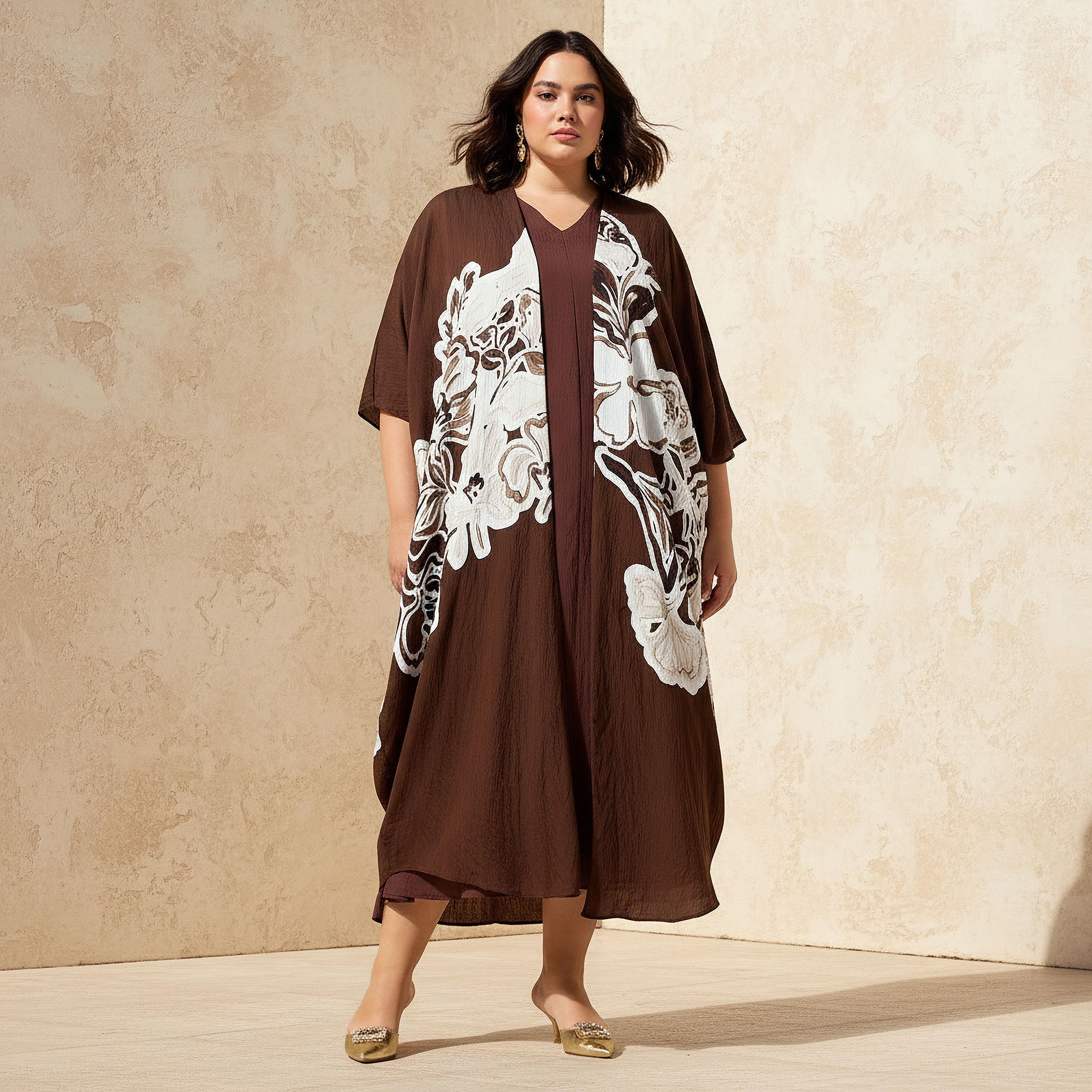 Ulla Popken Plus Size Textured A-line Dress with Shrug-women-clothing-dresses-image-1