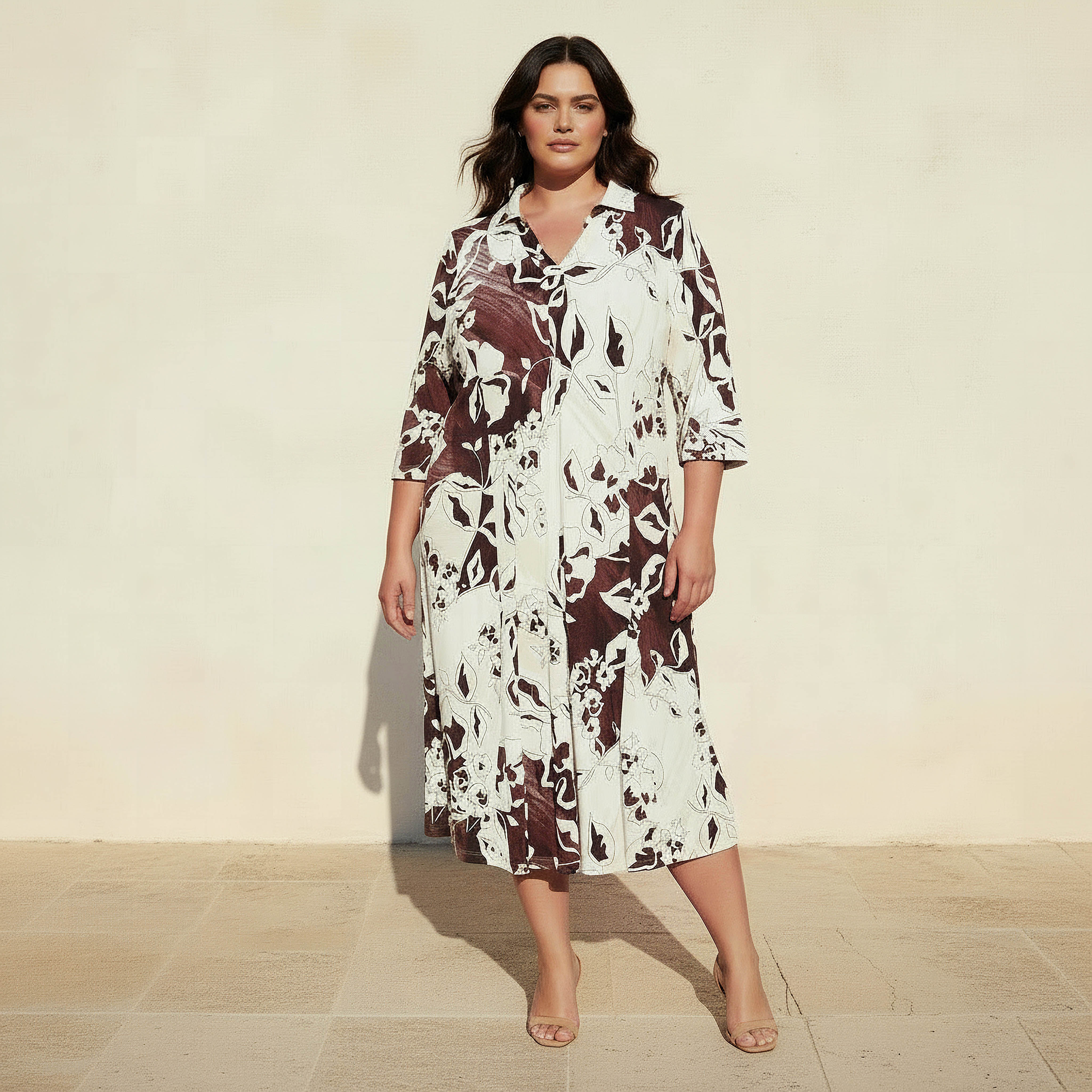 Ulla Popken Plus Size Printed A-line Women Dress with Collar-women-clothing-dresses-image-1