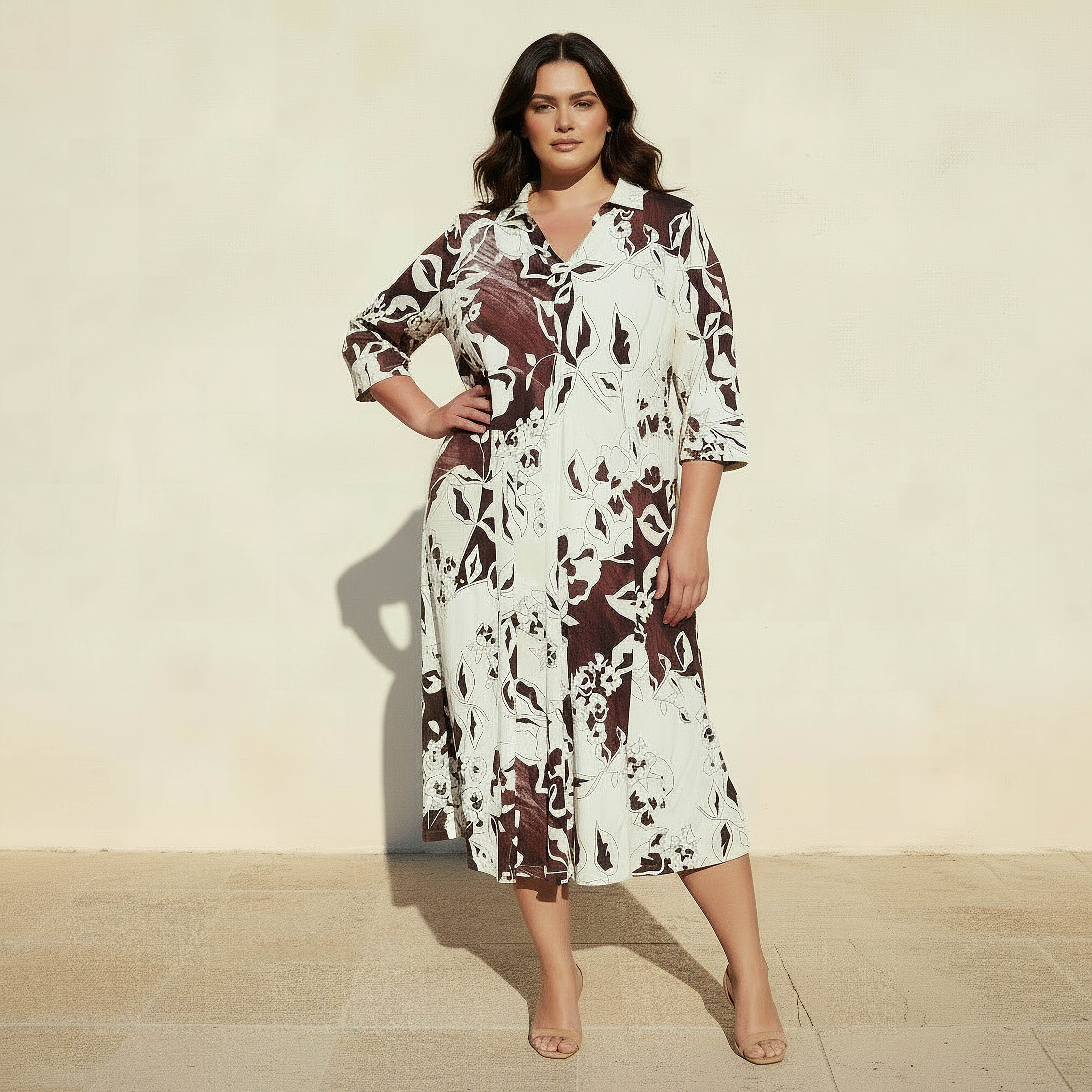 Ulla Popken Plus Size Printed A-line Women Dress with Collar-women-clothing-dresses-image-3