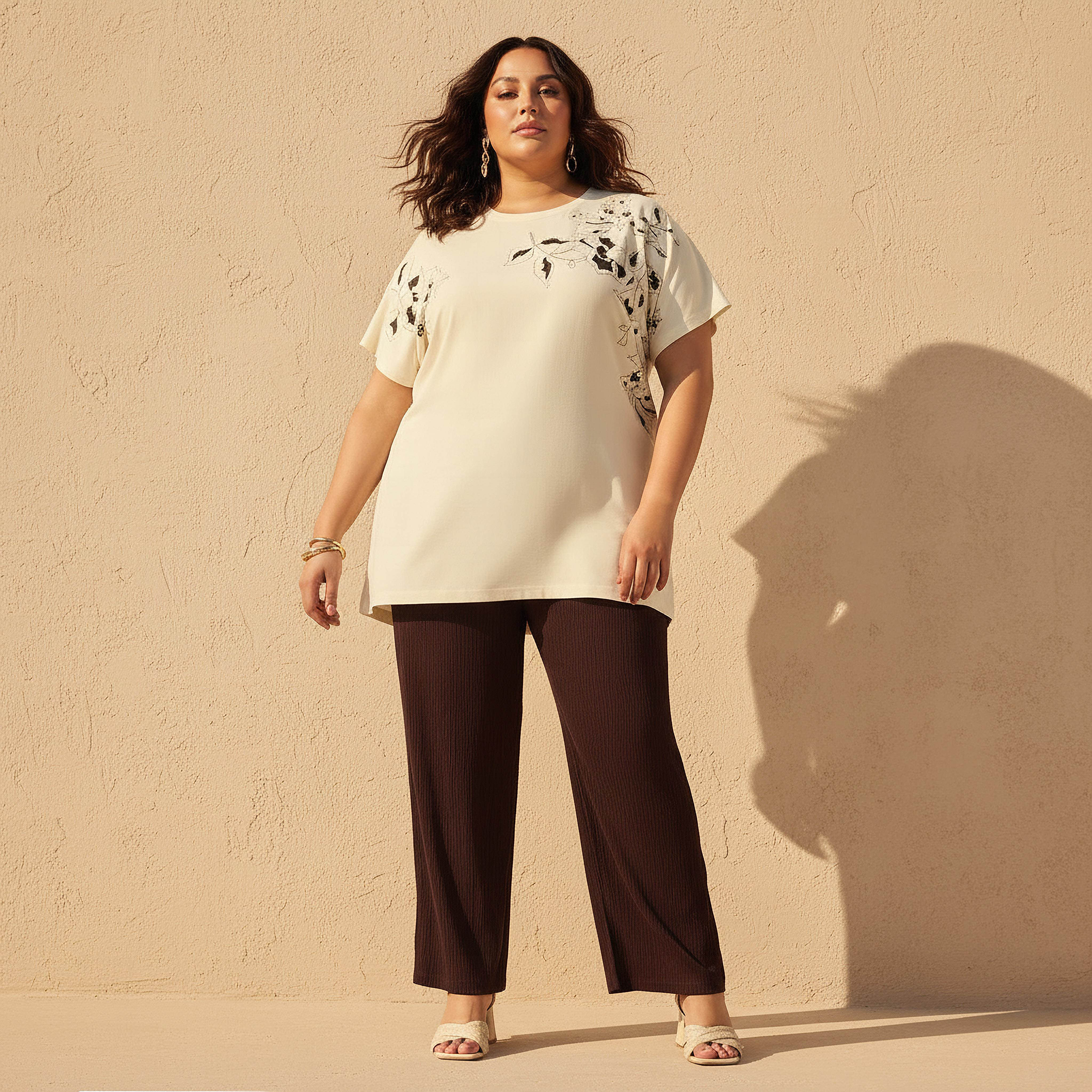 Ulla Popken Relaxed Fit T-shirt with Floral Embellished Detail-women-clothing-tshirts-image-3