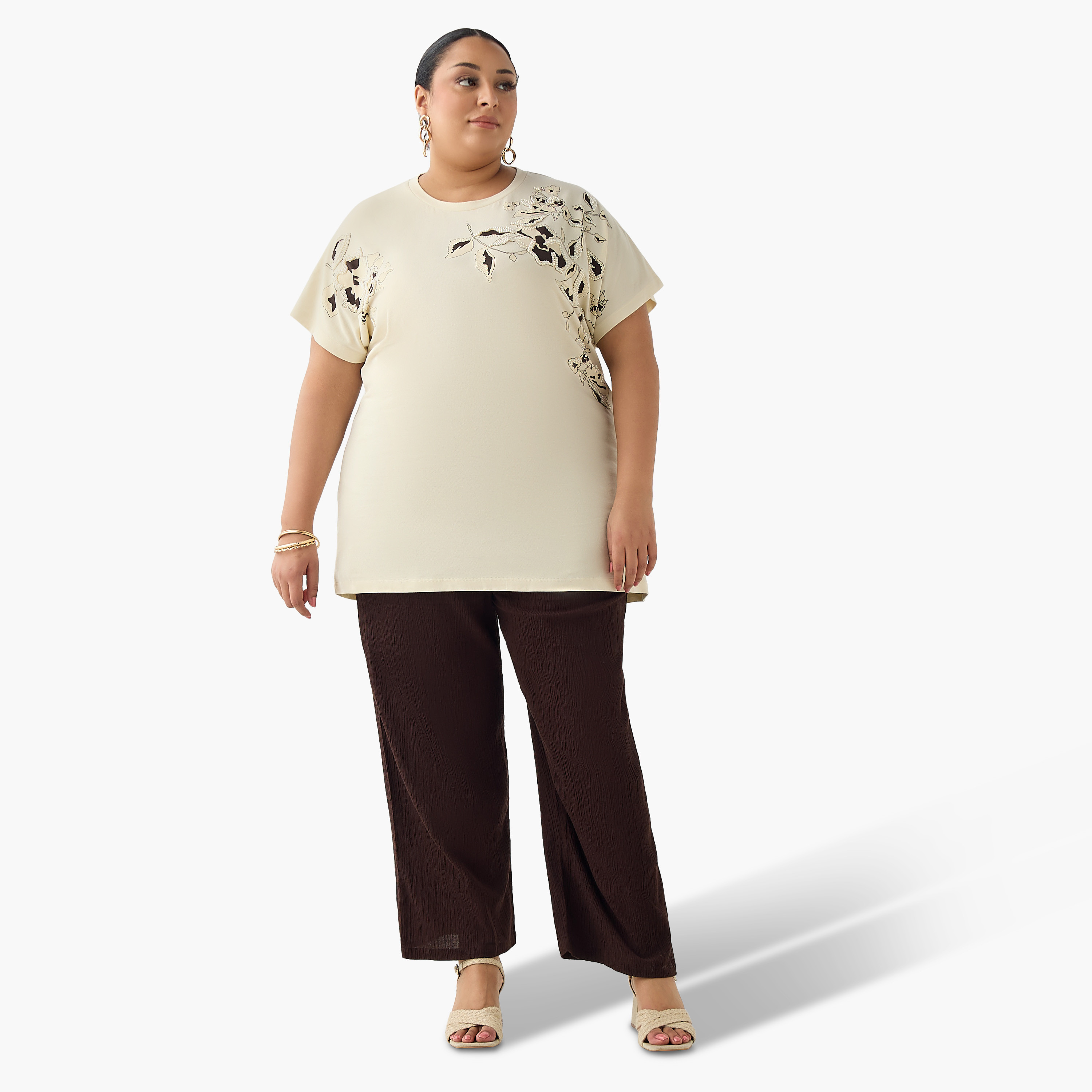 Ulla Popken Relaxed Fit T-shirt with Floral Embellished Detail-women-clothing-tshirts-image-5