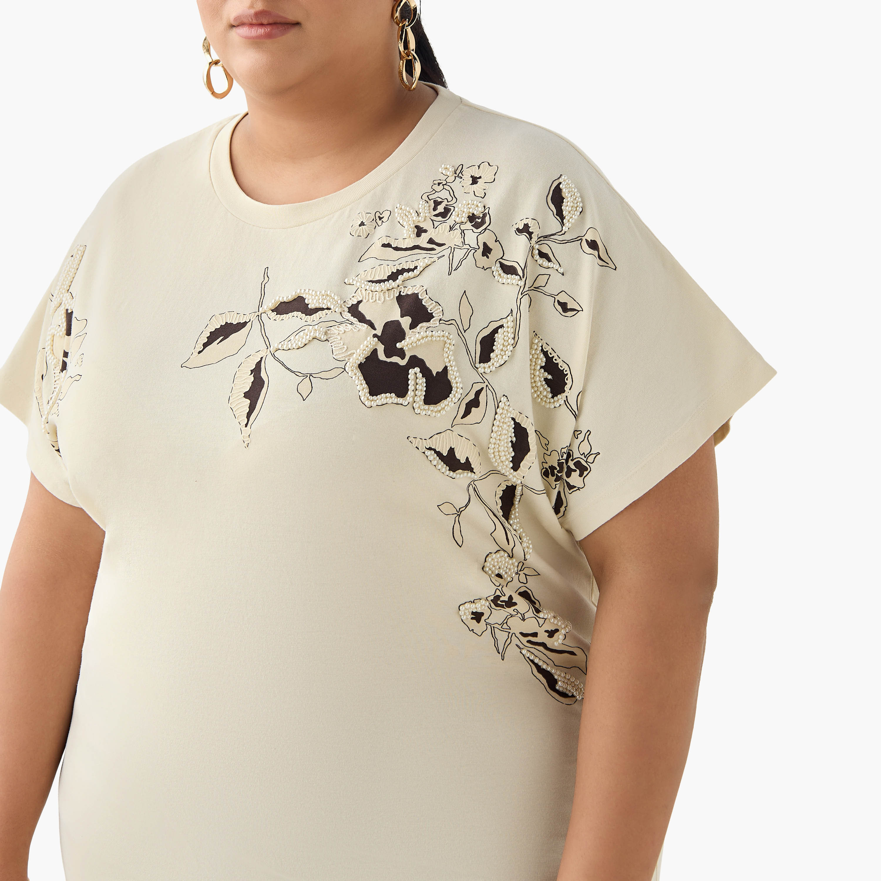 Ulla Popken Relaxed Fit T-shirt with Floral Embellished Detail-women-clothing-tshirts-image-7