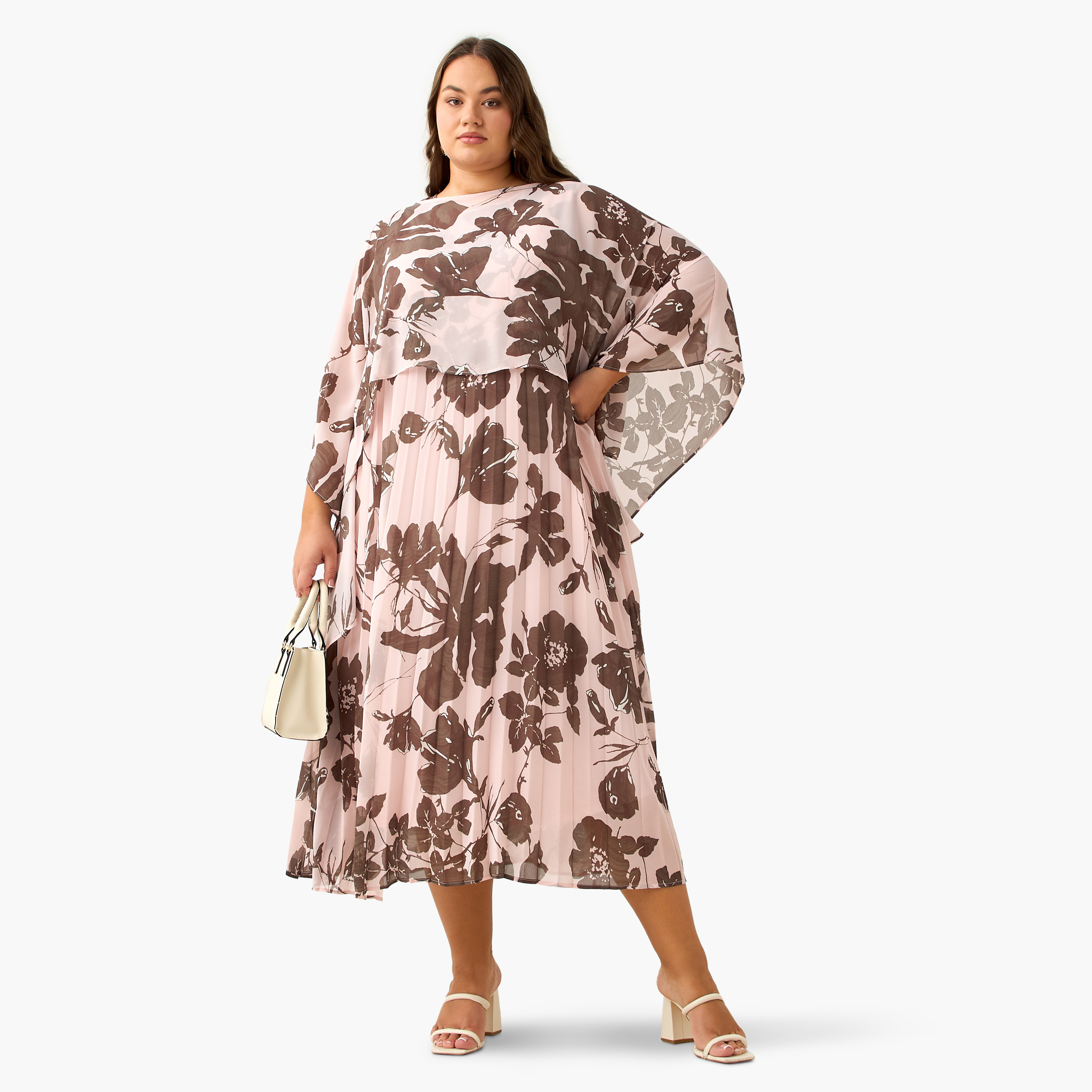 Ulla Popken A-line Maxi Dress with Cape-women-clothing-dresses-image-3