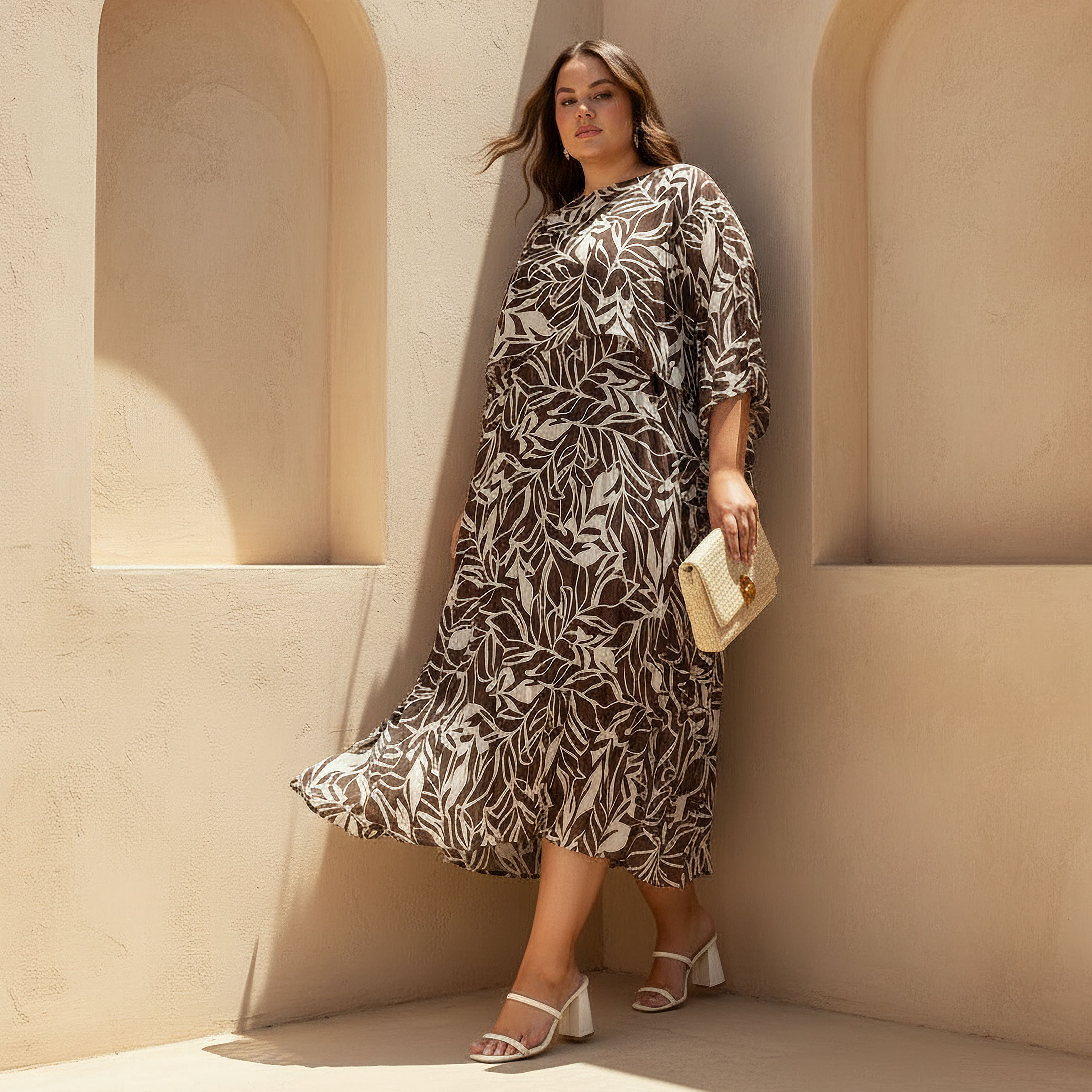Ulla Popken A-line Maxi Dress with Cape-women-clothing-dresses-image-1
