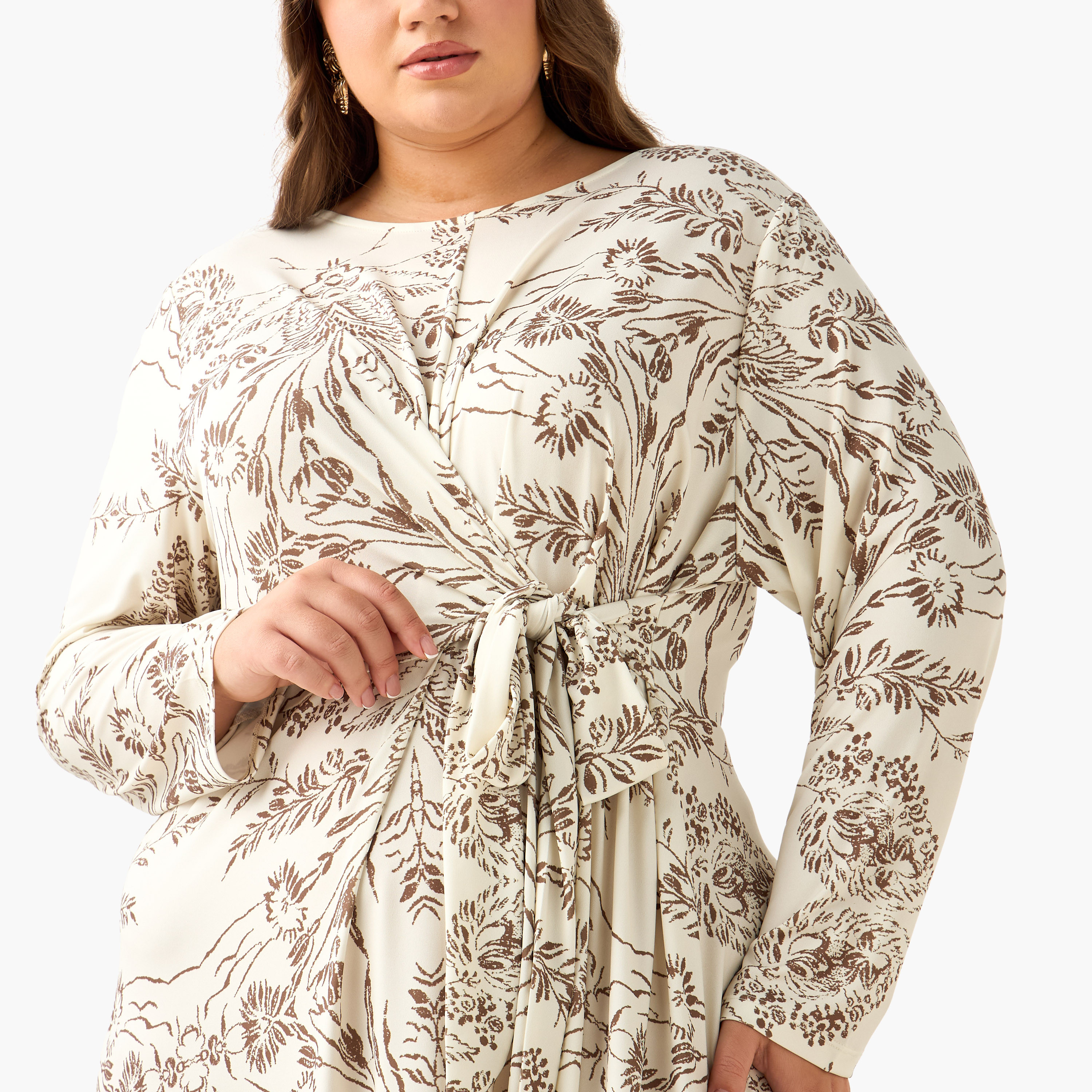 Ulla Popken A-line Midi Dress with Knot Detail and Floral Print-women-clothing-dresses-image-5