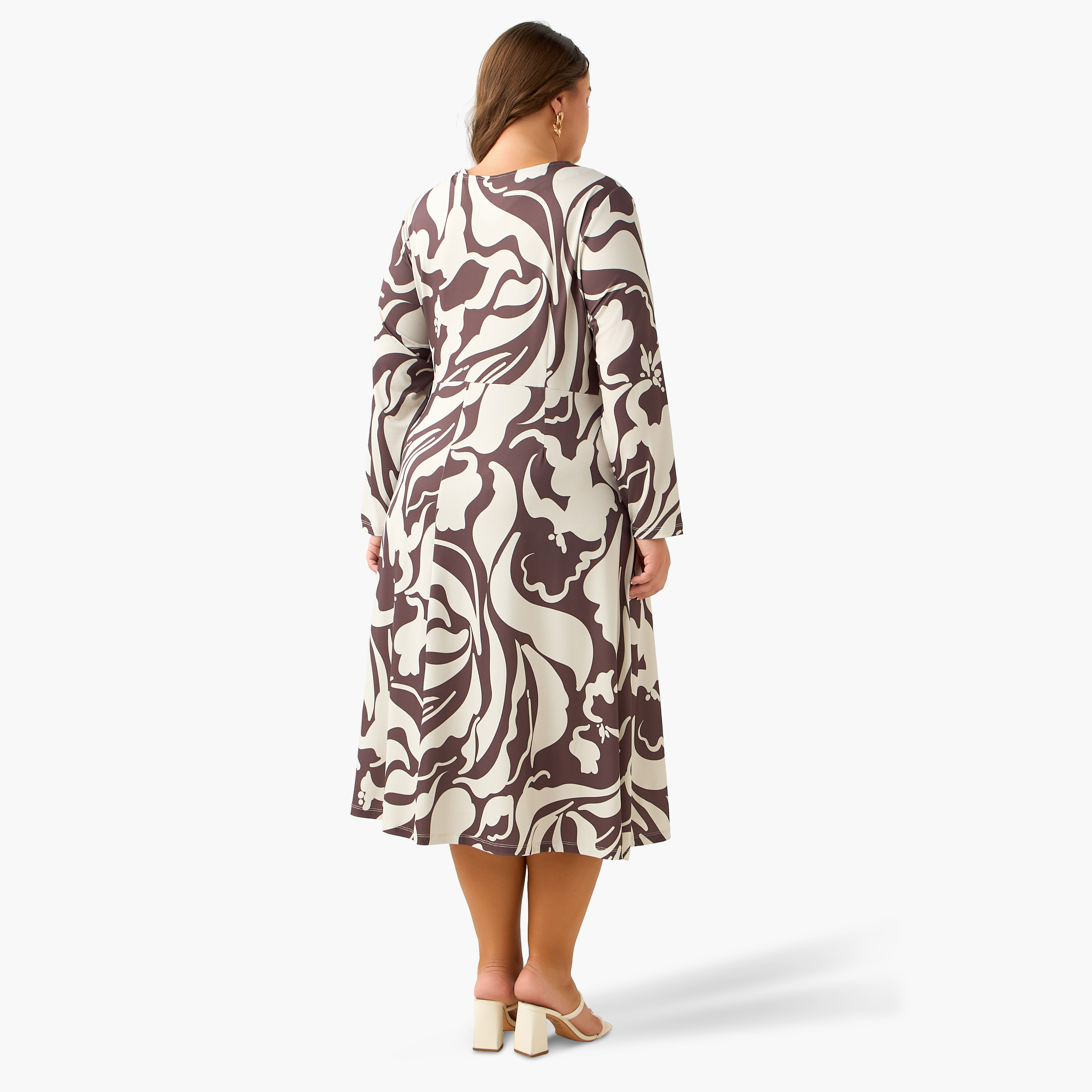 Ulla Popken A-line Midi Dress with Knot Detail and Floral Print-women-clothing-dresses-image-5