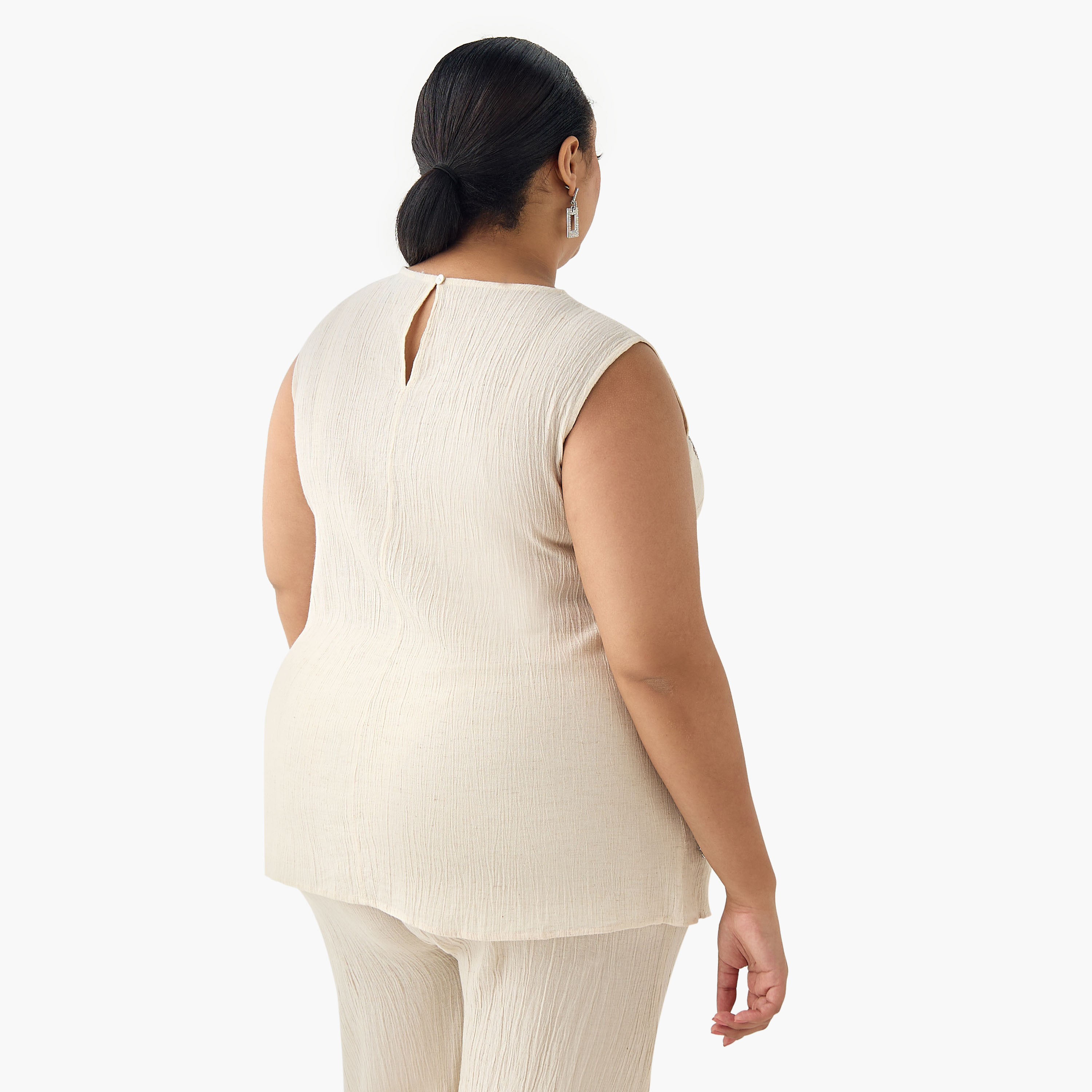 Ulla Popken Sleeveless Linen Blend Top with Embellishment-women-clothing-coordsets-image-6