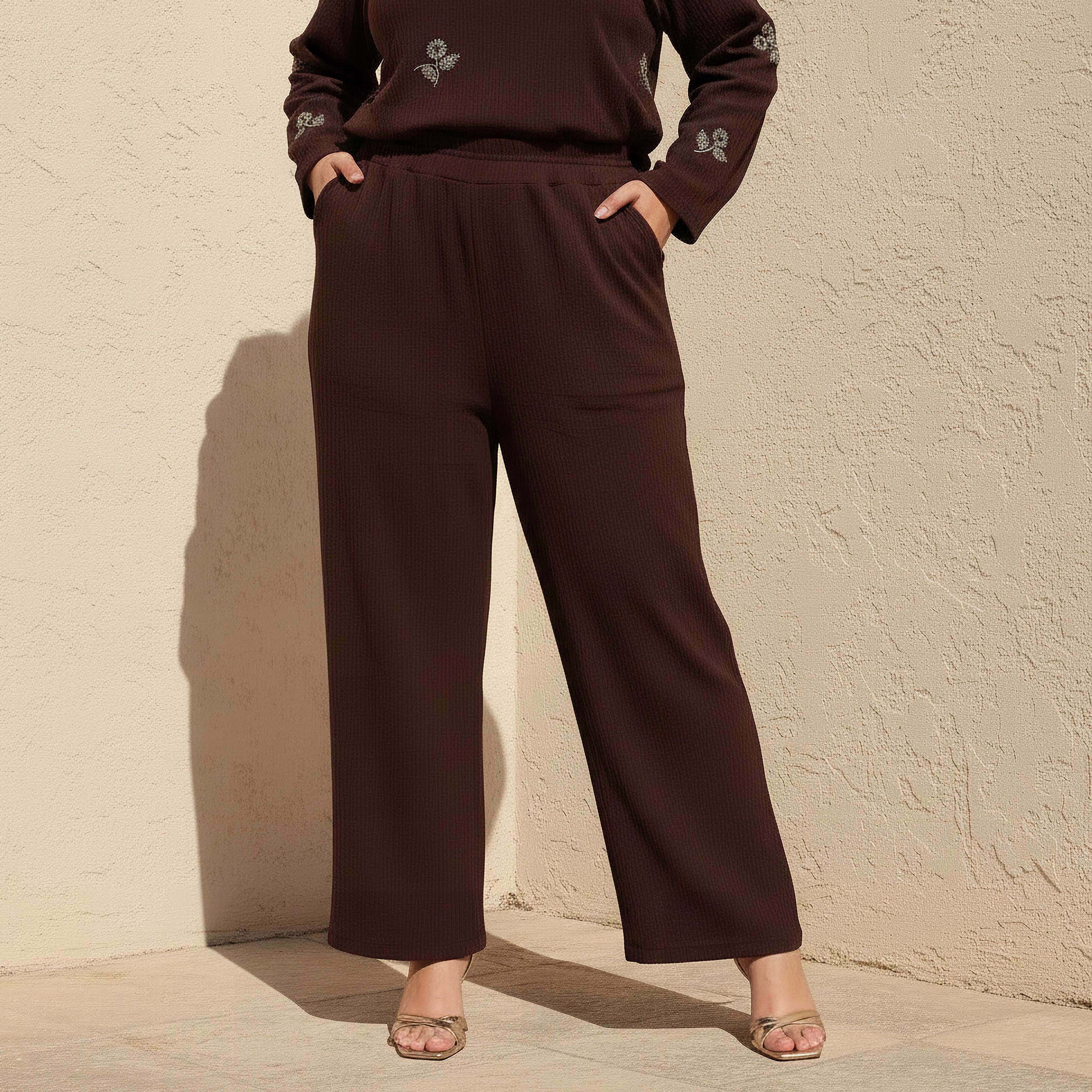 Ulla Popken Textured Wide Leg Linen Blend Pants-women-clothing-coordsets-image-1